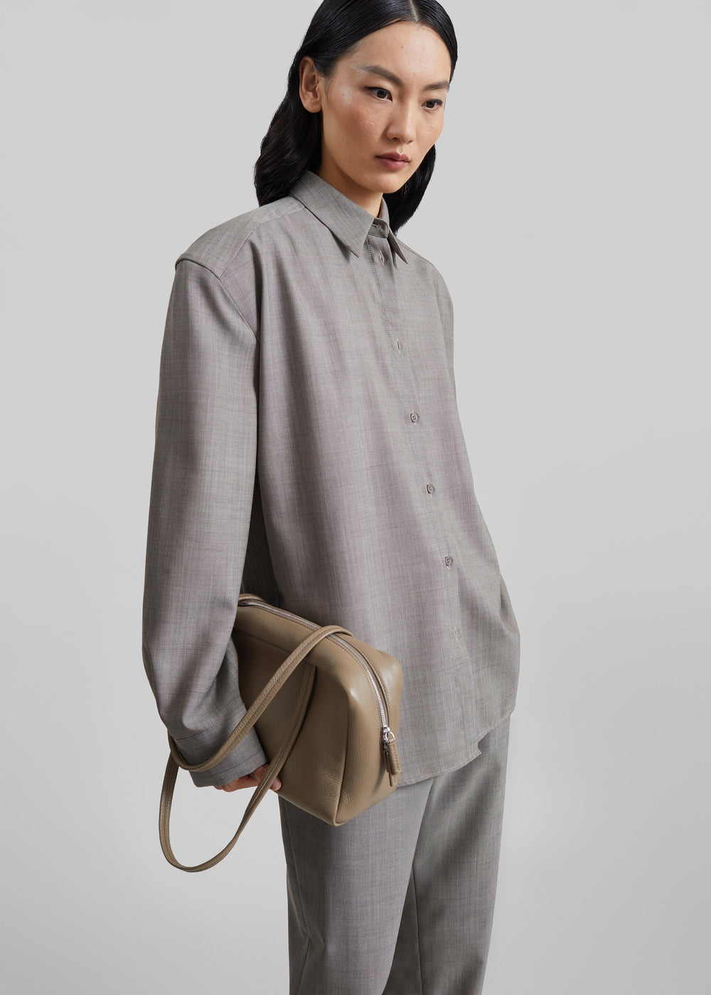 Bina Wool Padded Shirt - Light Taupe Melange