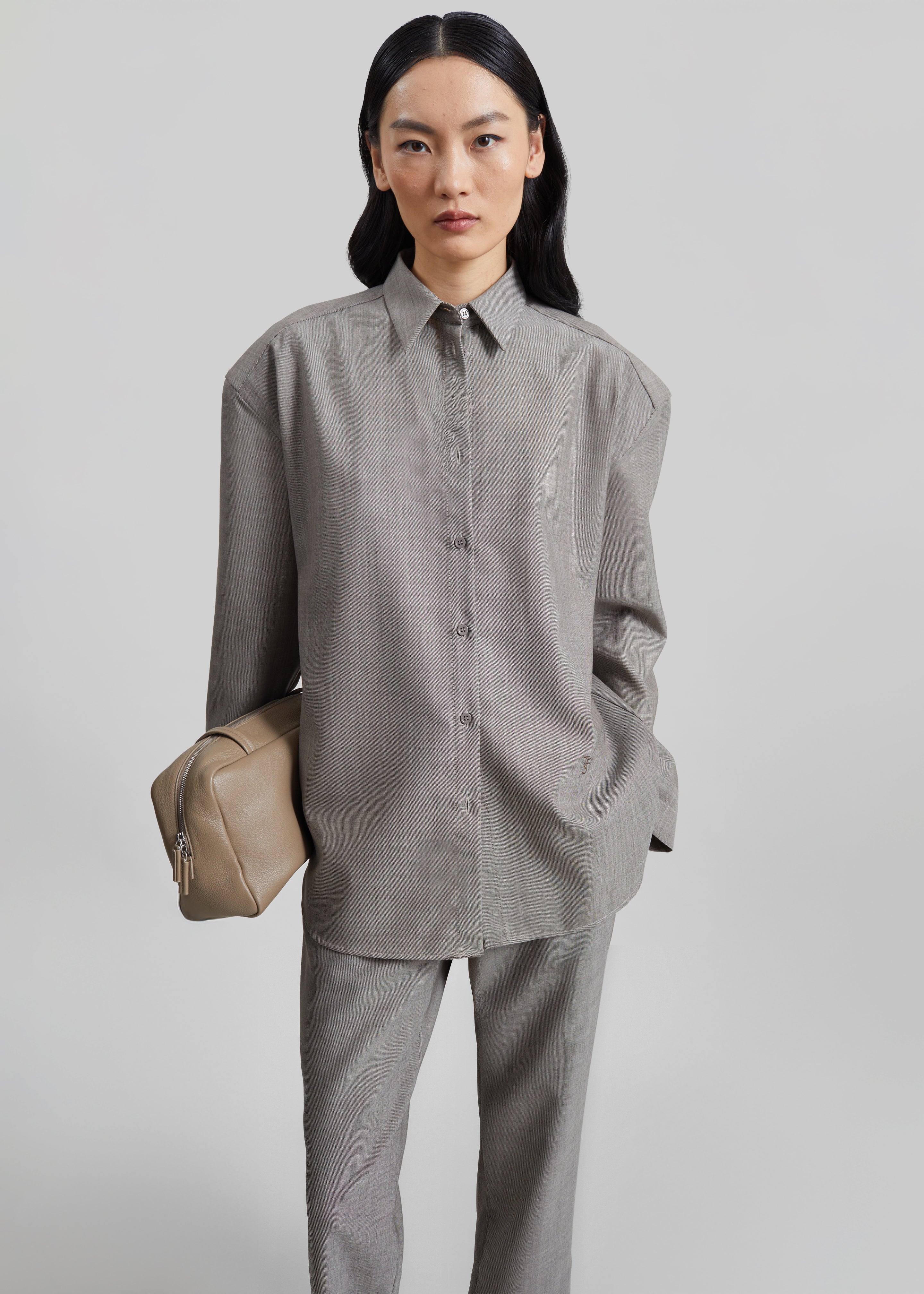 Bina Wool Padded Shirt - Light Taupe Melange - 1