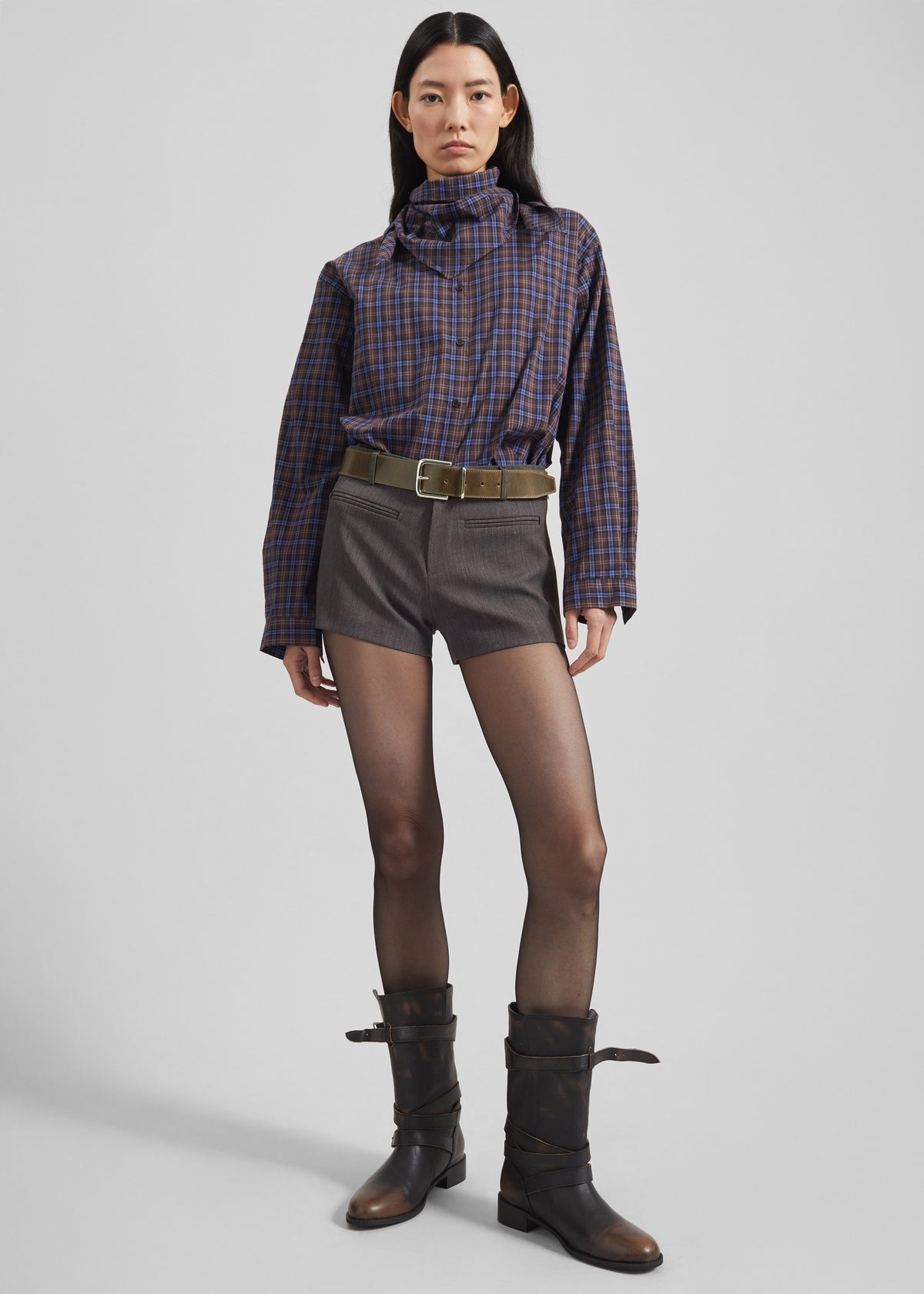 Bitry Scarf Shirt - Brown Plaid - 5