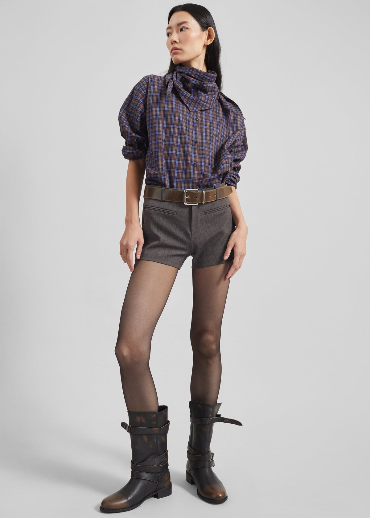 Bitry Scarf Shirt - Brown Plaid - 3