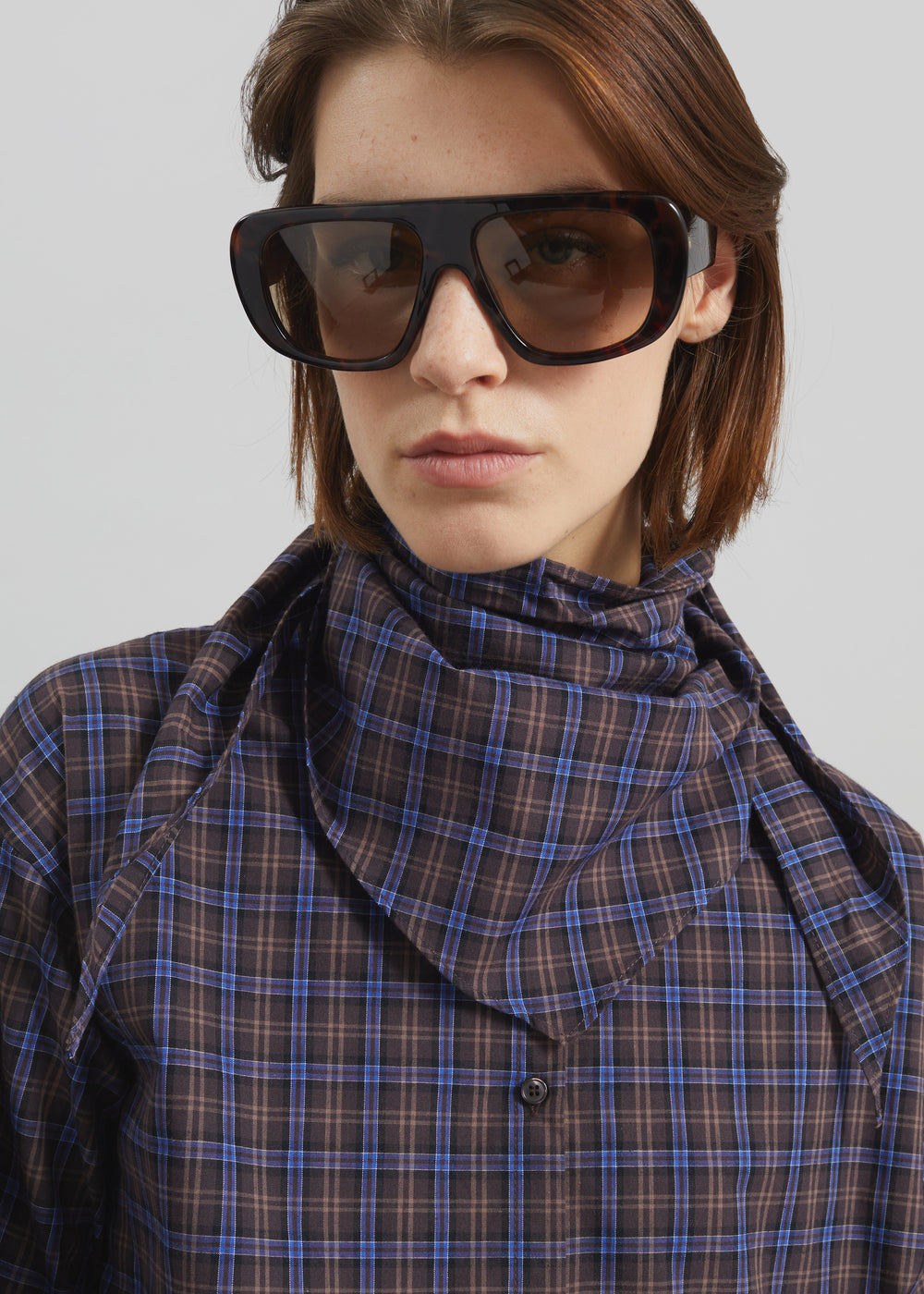 Bitry Scarf Shirt - Brown Plaid - 1