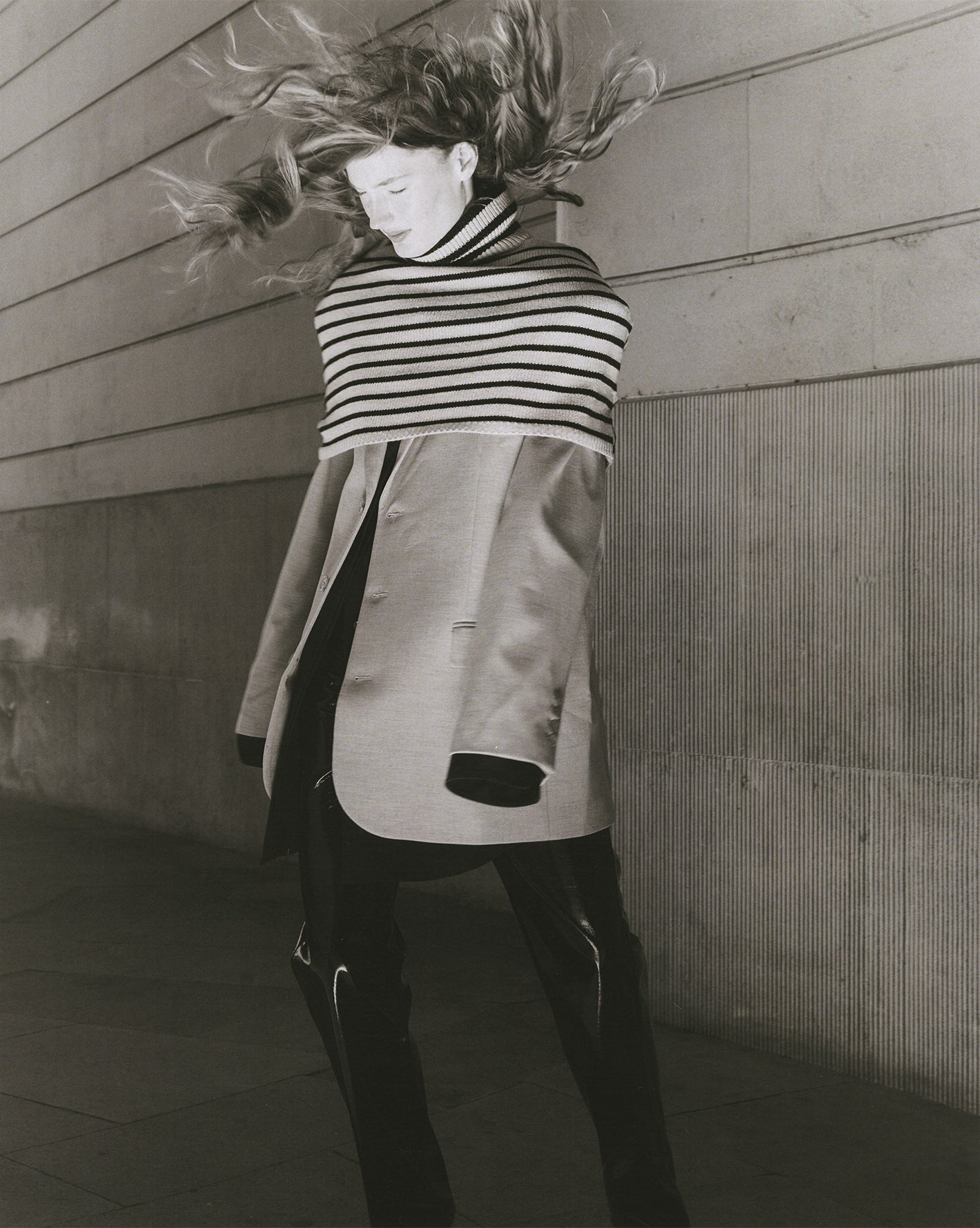 Female model photographed by Sarah Blais in the streets of London, wearing The Frankie Shop FW22.