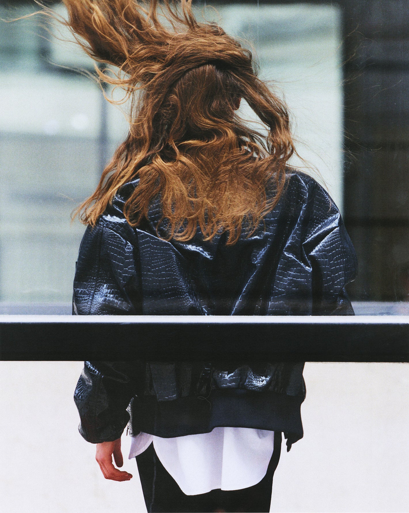 Female model photographed by Sarah Blais in the streets of London, wearing The Frankie Shop FW22.