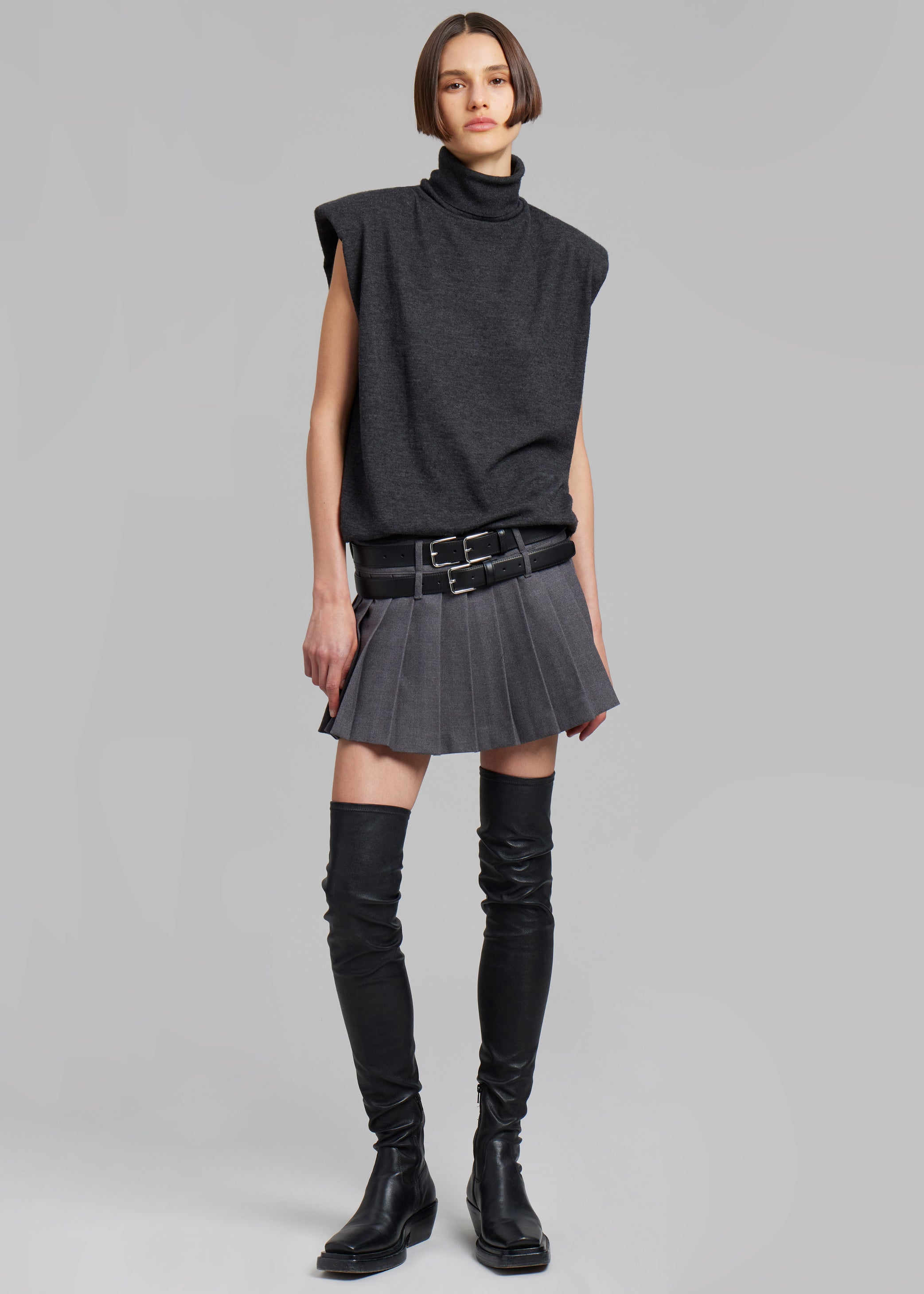 Shop the look image for Blake Mini Pleated Skirt - Dark Grey Melange