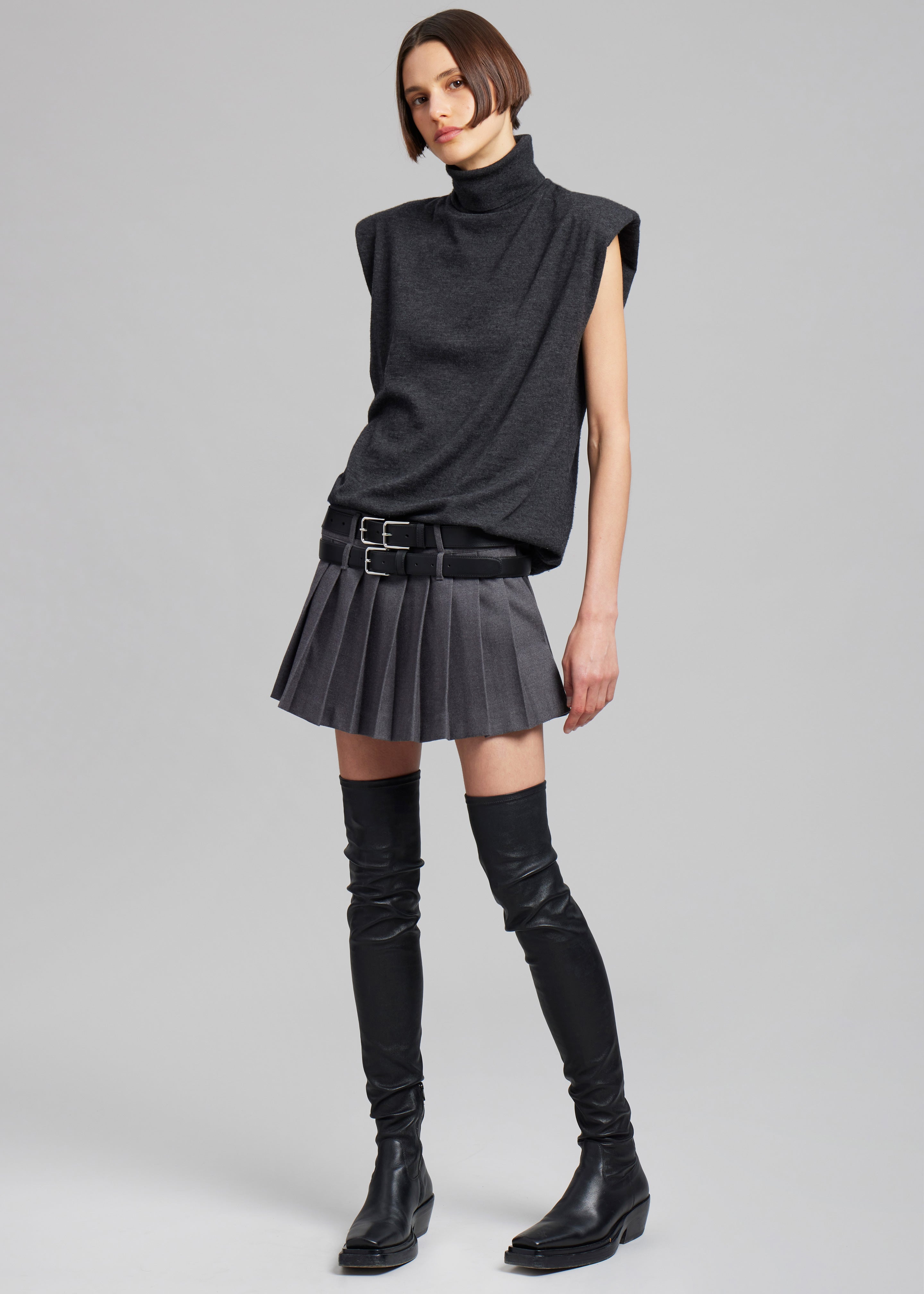 Blake Mini Pleated Skirt - Dark Grey Melange - 1