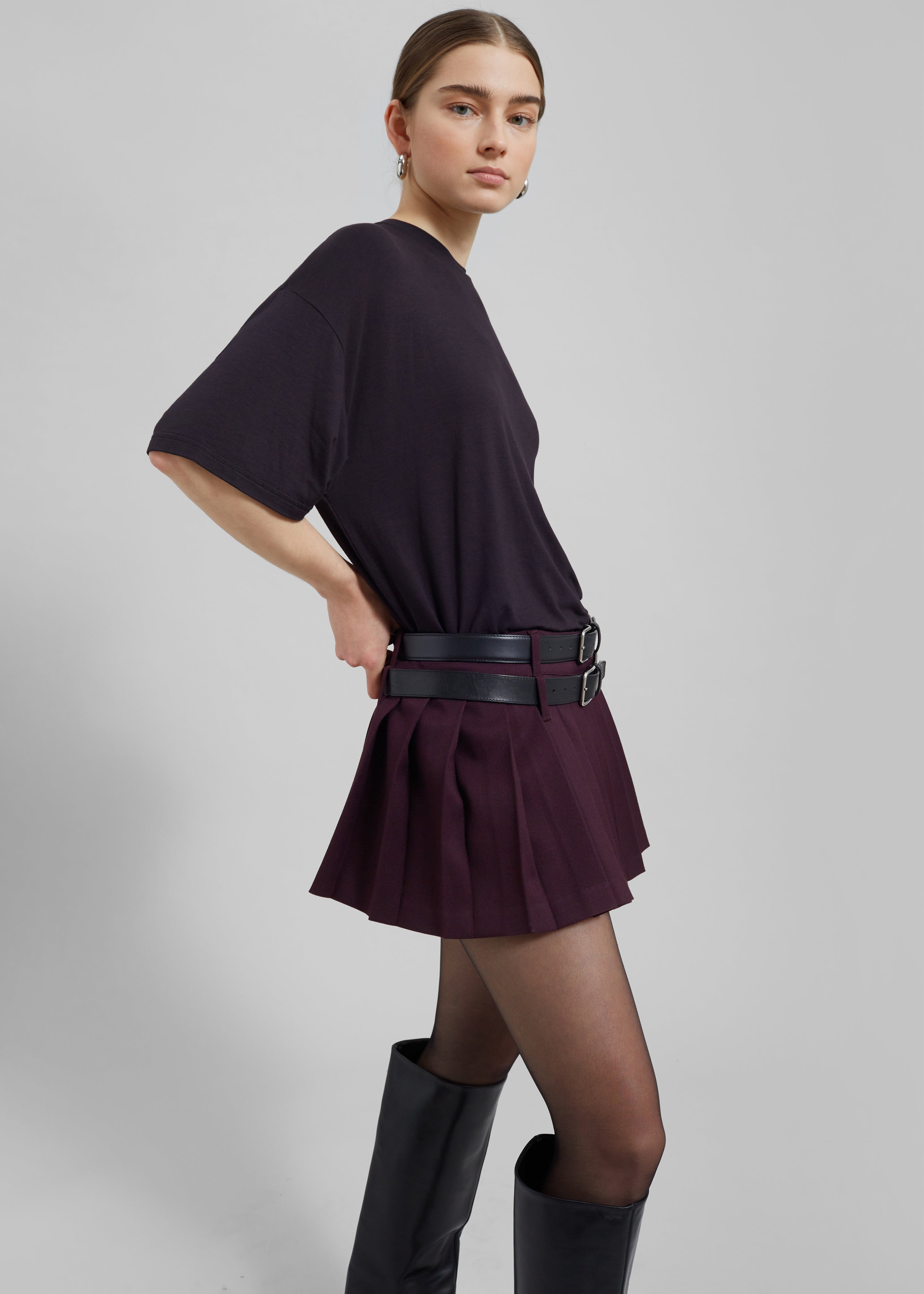 Blake Mini Pleated Skirt - Burgundy - 1
