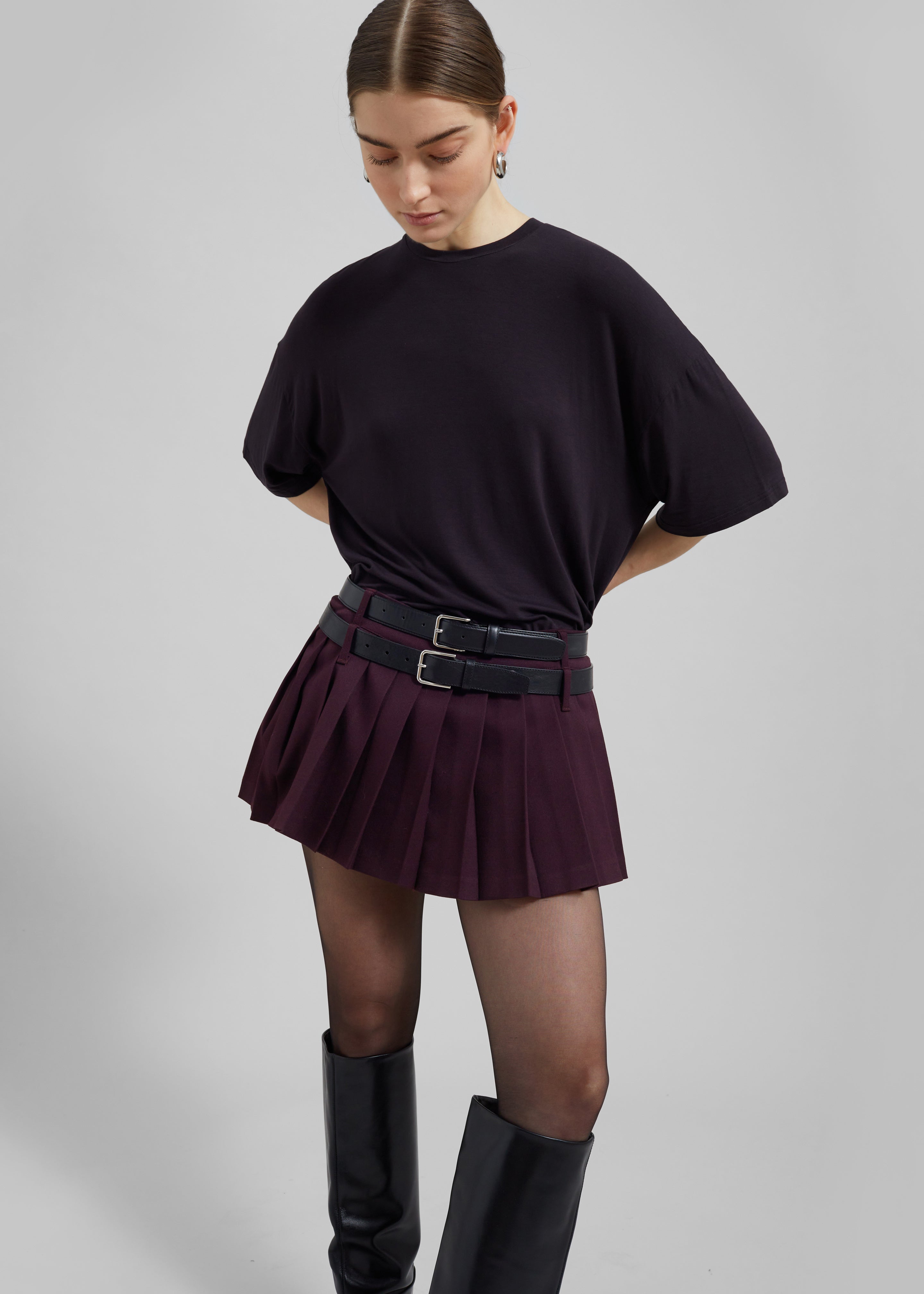 Blake Mini Pleated Skirt - Burgundy - 7