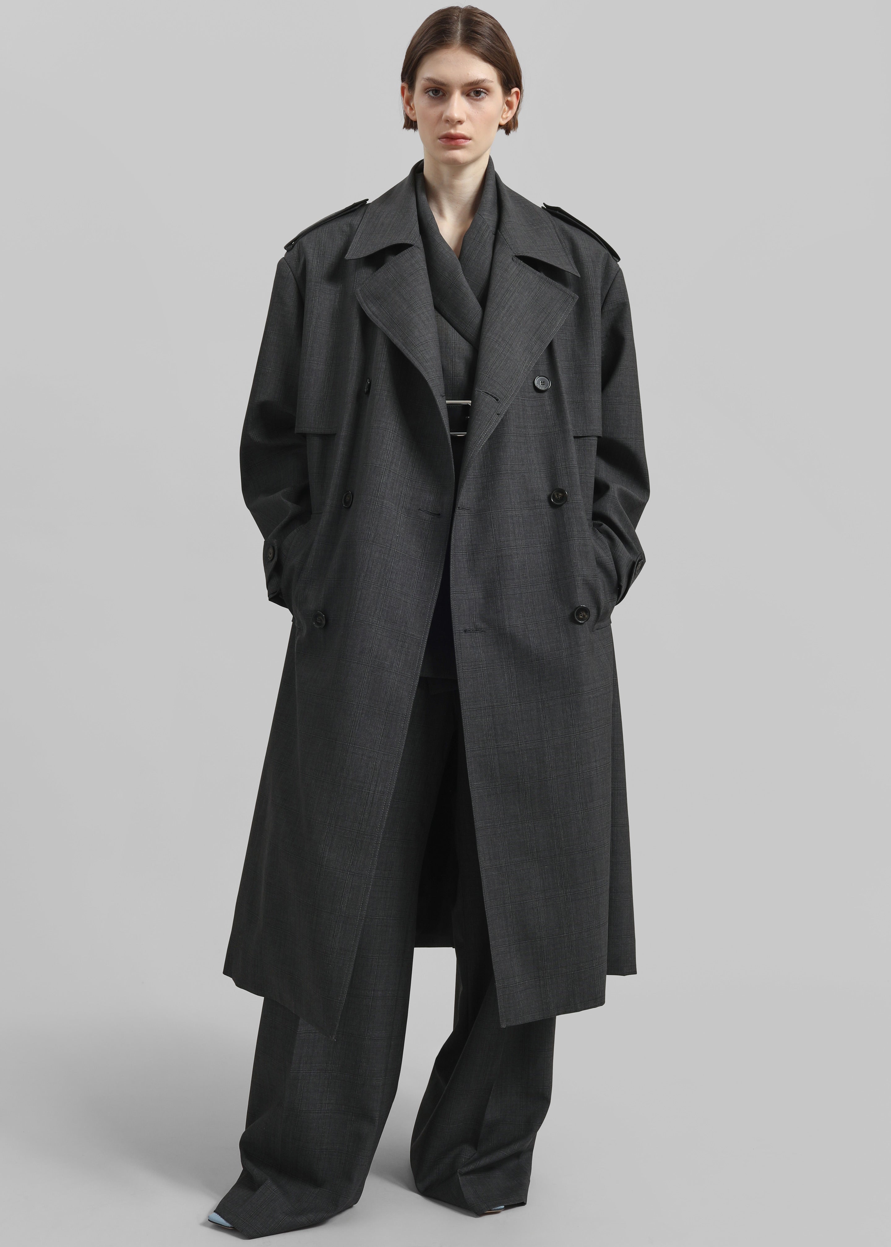 Bleecker Plaid Trench Coat - Dark Grey - 9