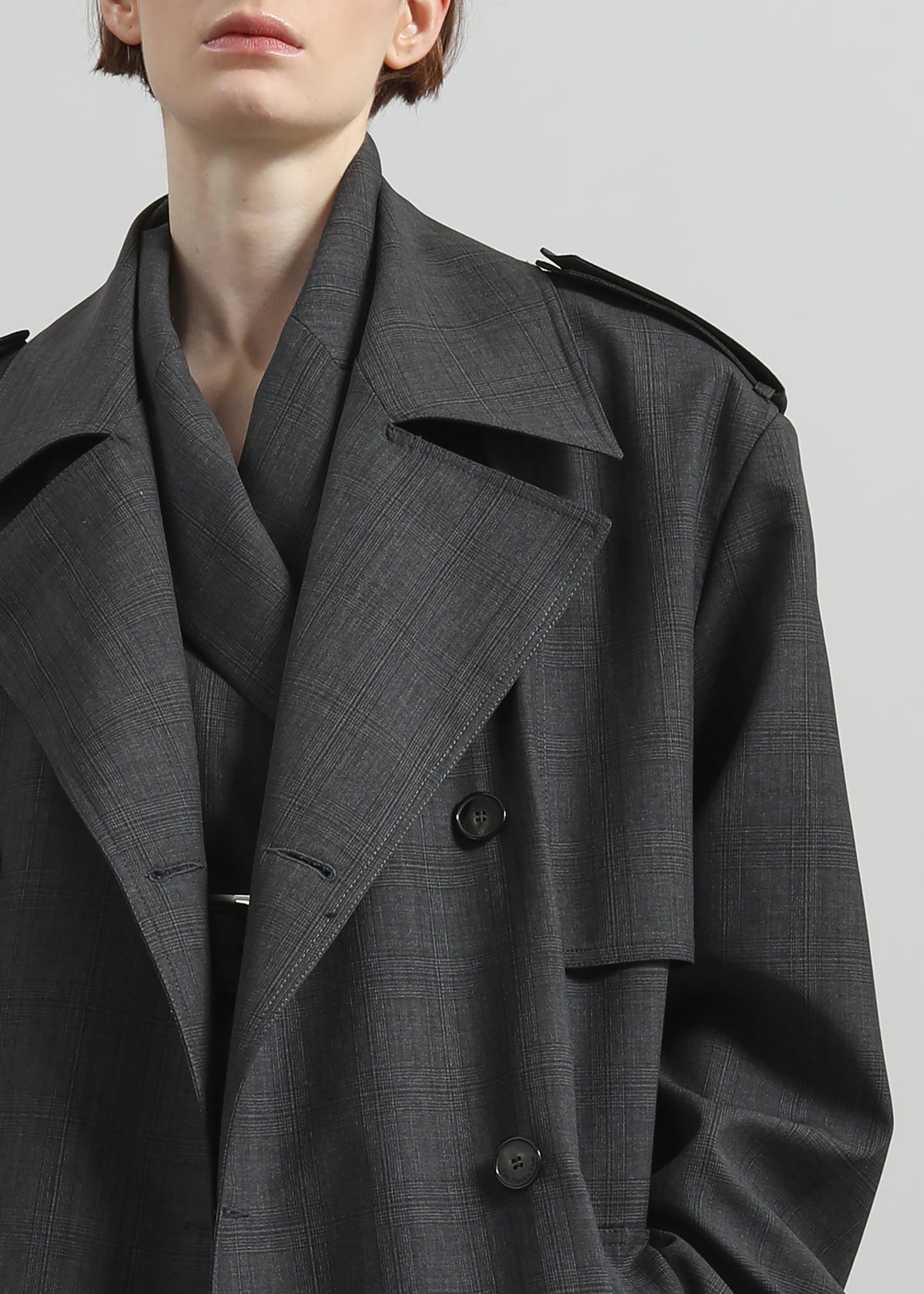 Bleecker Plaid Trench Coat - Dark Grey - 4