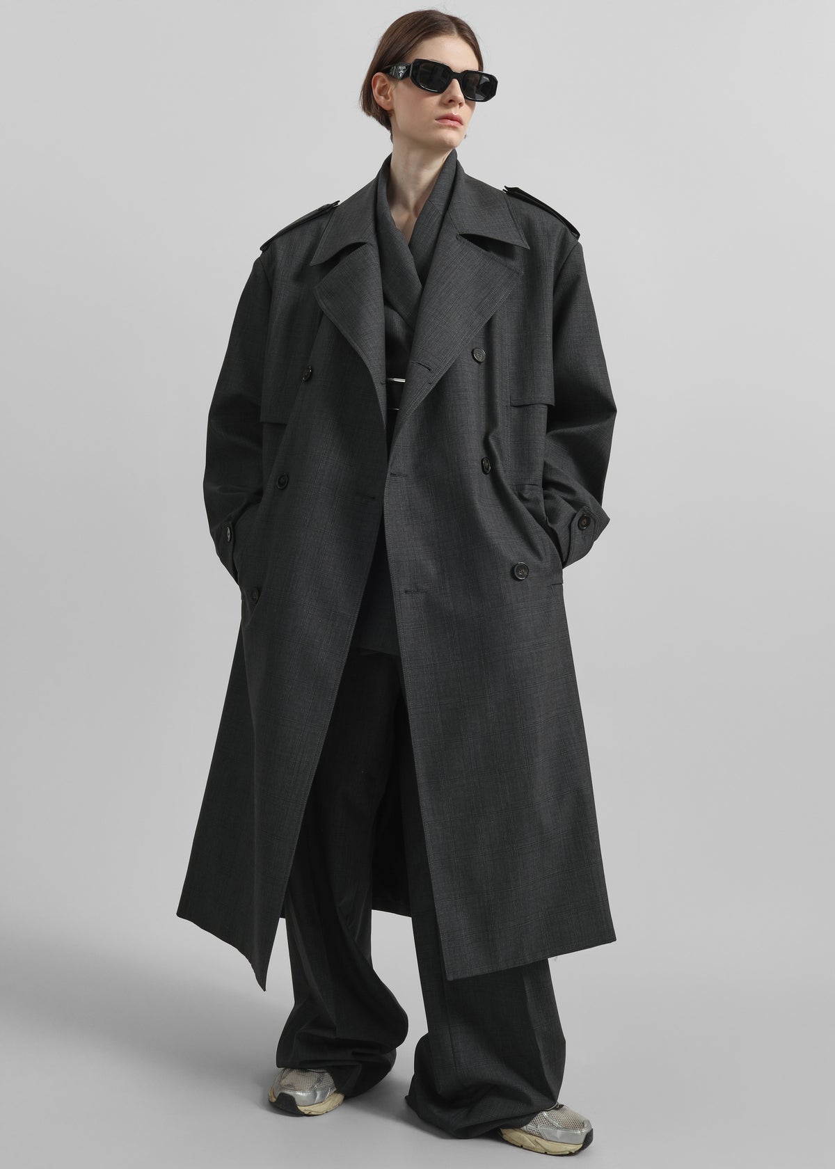 Bleecker Plaid Trench Coat - Dark Grey - 5