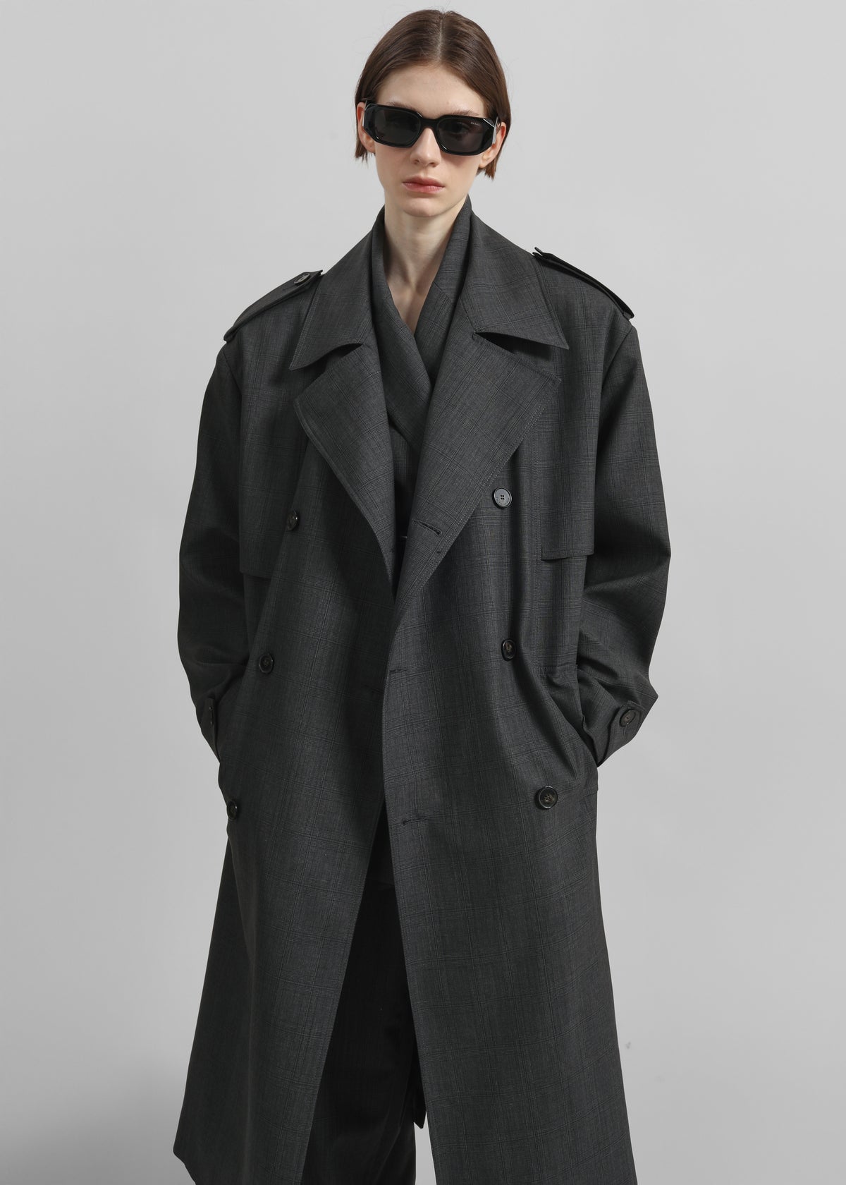 Bleecker Plaid Trench Coat - Dark Grey - 6