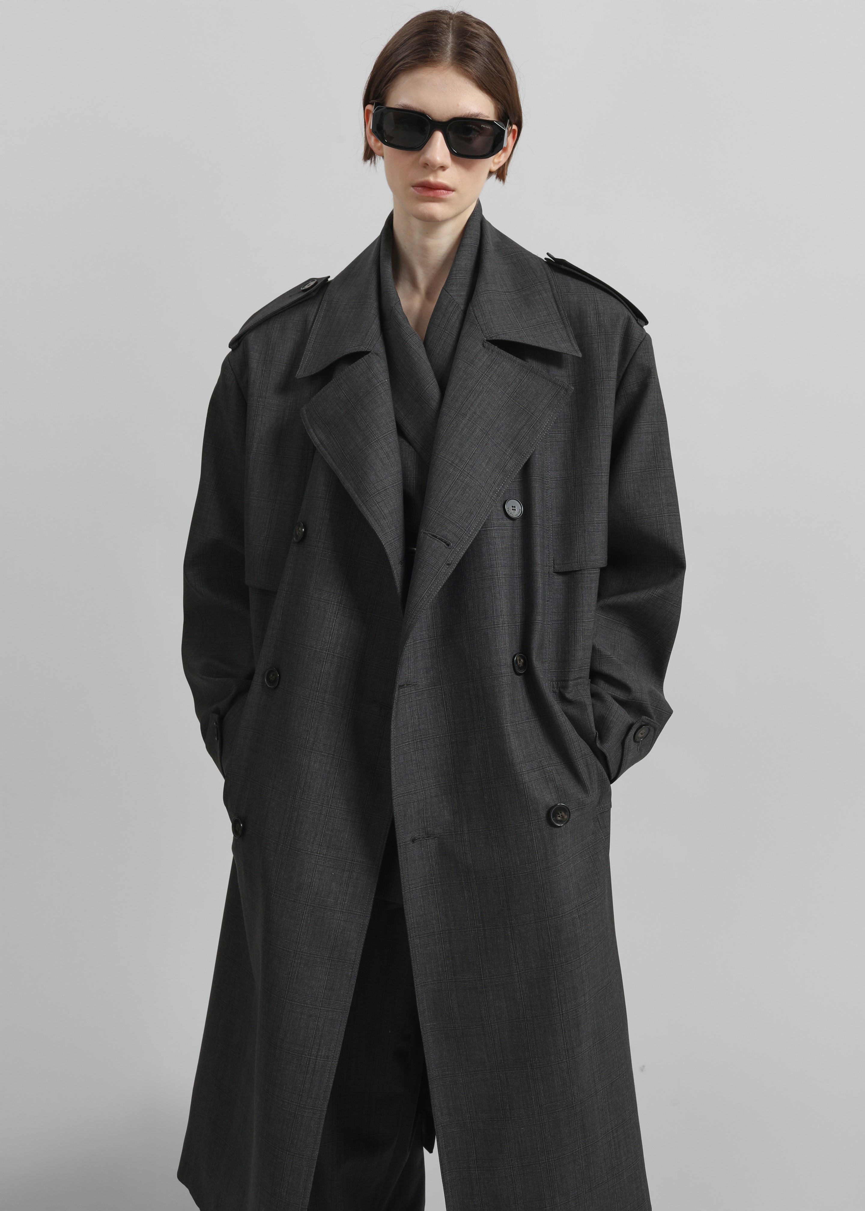 Bleecker Plaid Trench Coat - Dark Grey - 6