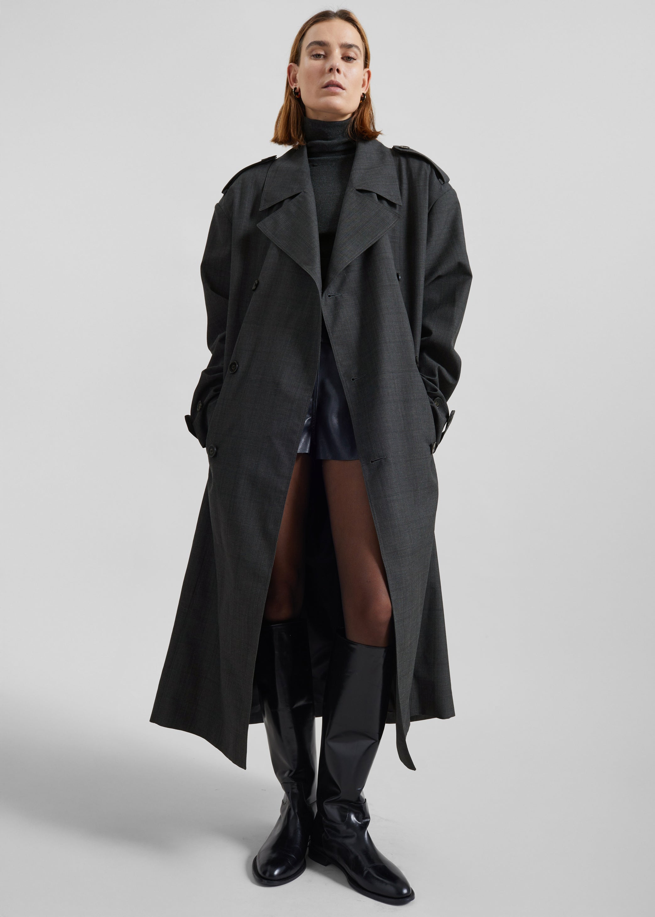 Shop the look image for Bleecker Plaid Trench Coat - Dark Grey