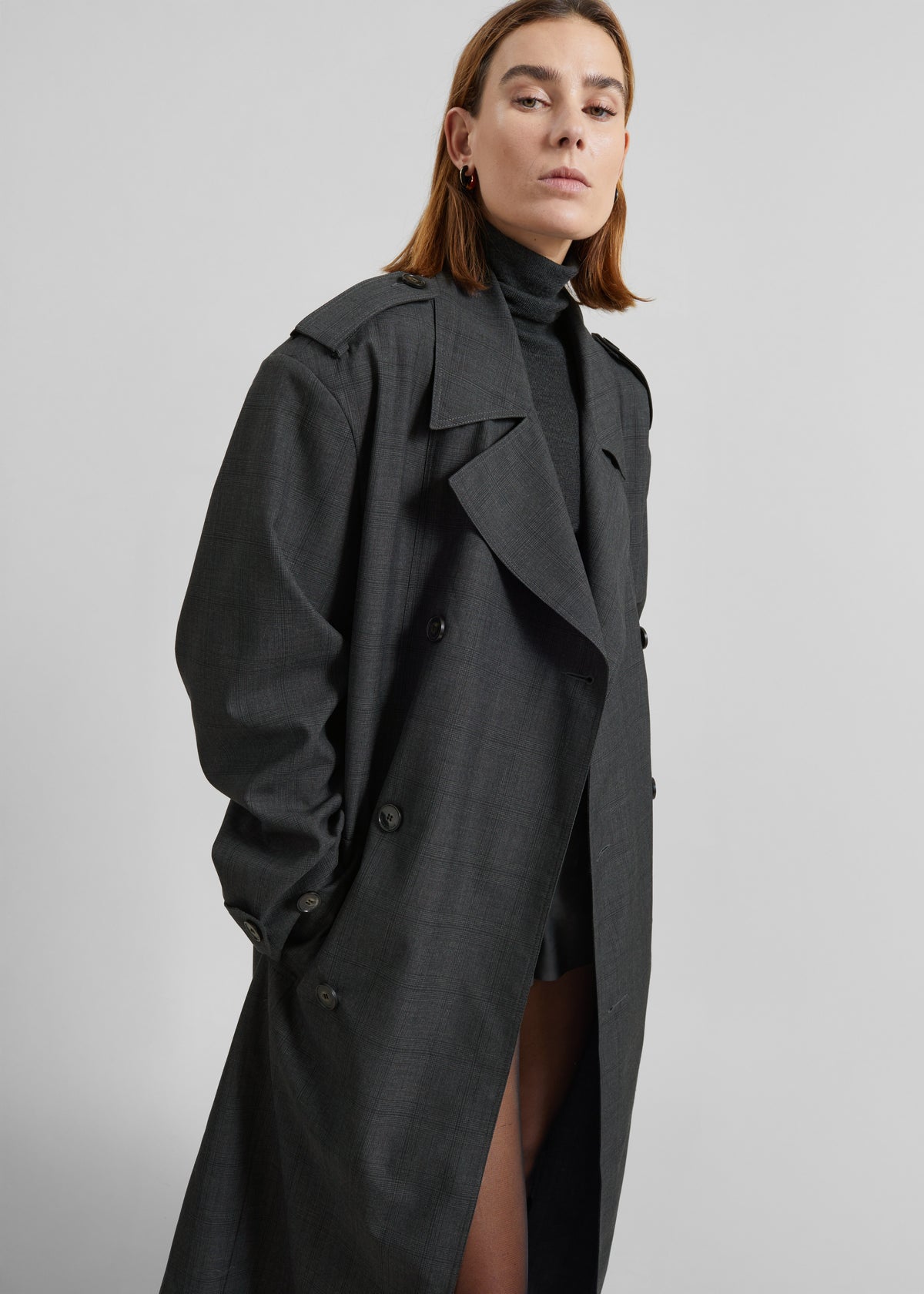 Bleecker Plaid Trench Coat - Dark Grey - 8