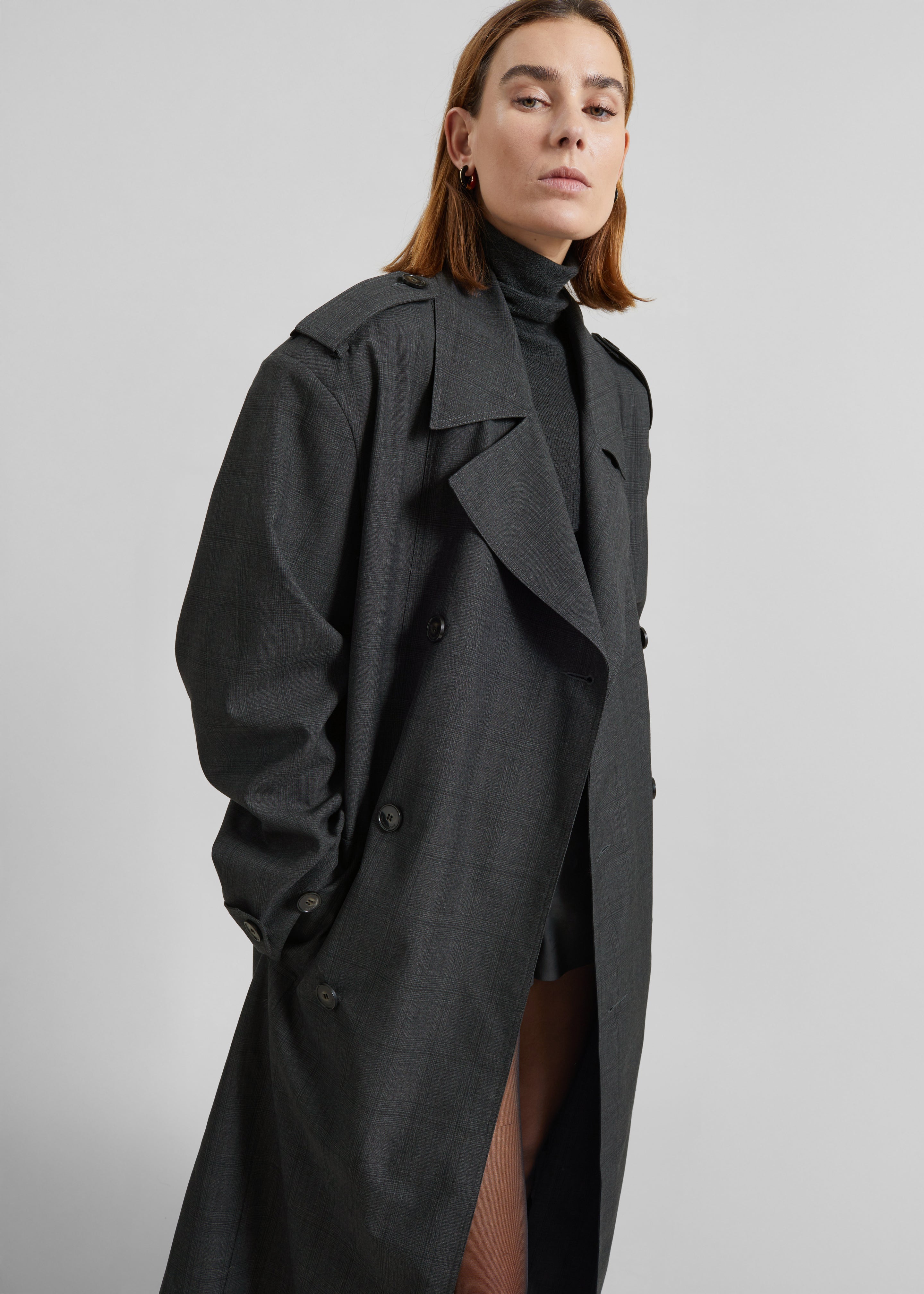 Bleecker Plaid Trench Coat - Dark Grey - 8