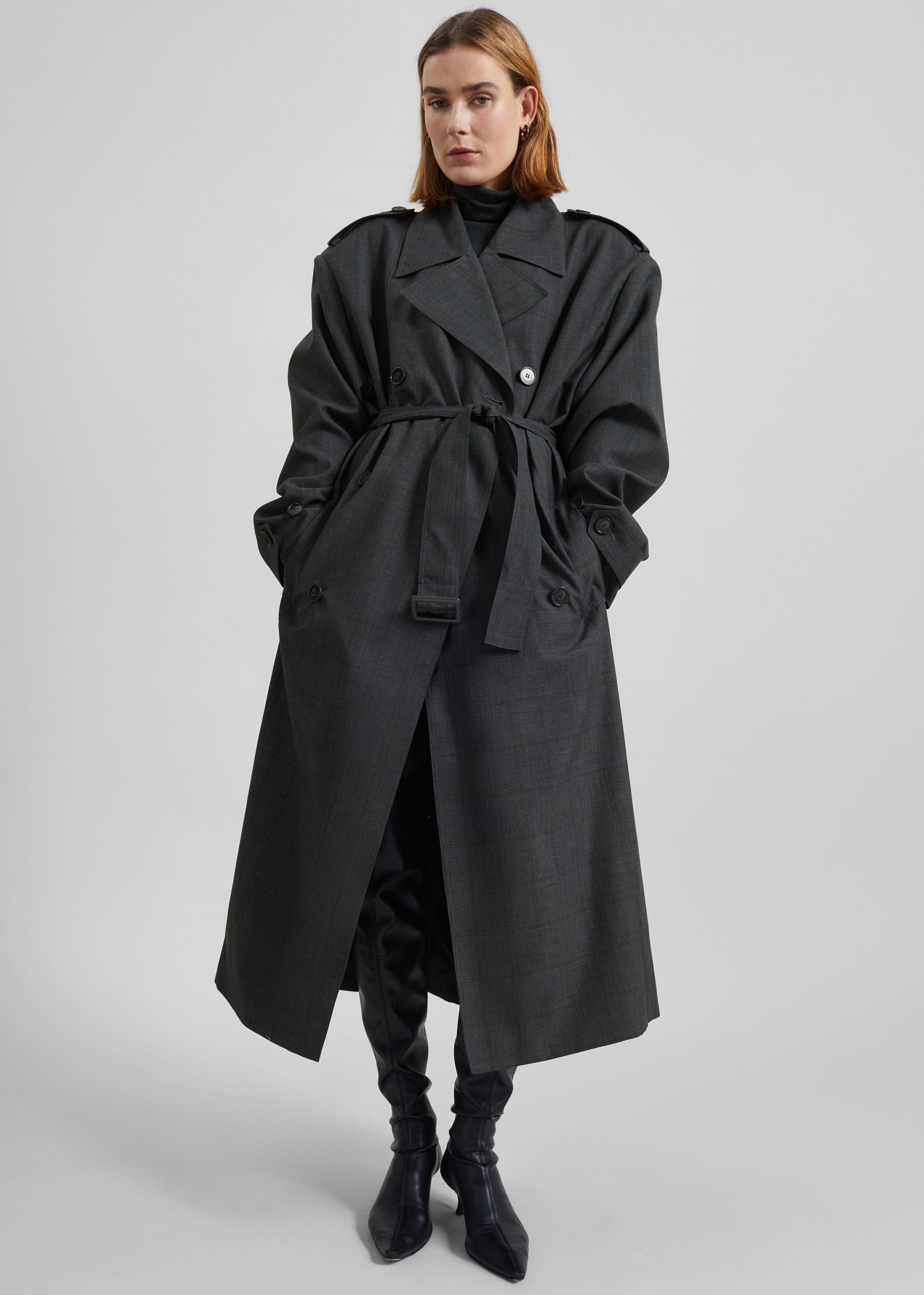 Bleecker Plaid Trench Coat - Dark Grey – The Frankie Shop