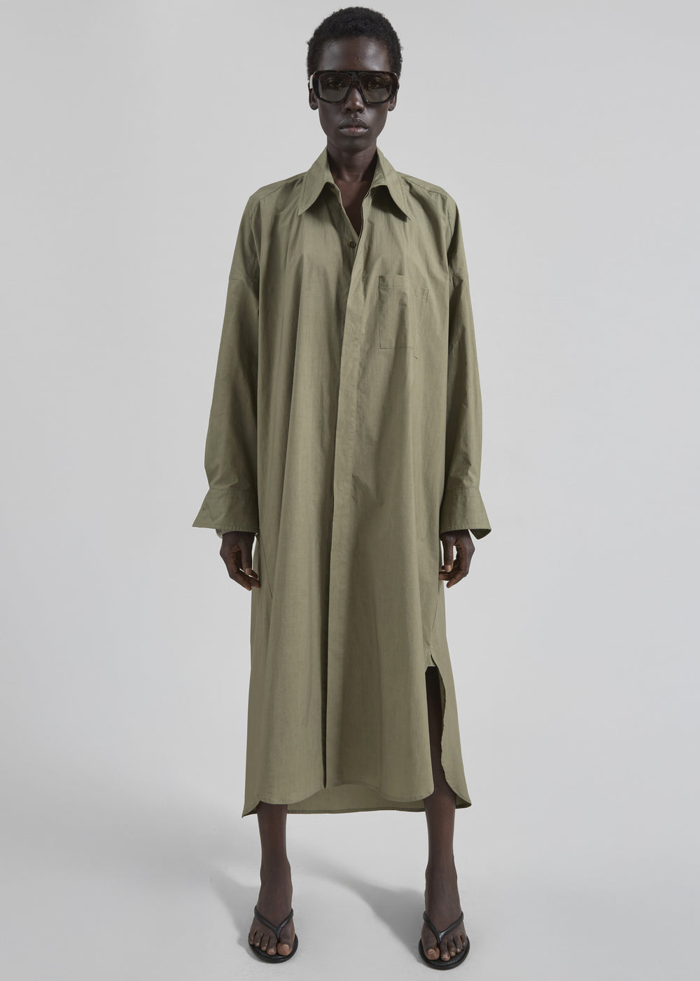 Bloom Organic Cotton Shirt Dress - Olive - 1