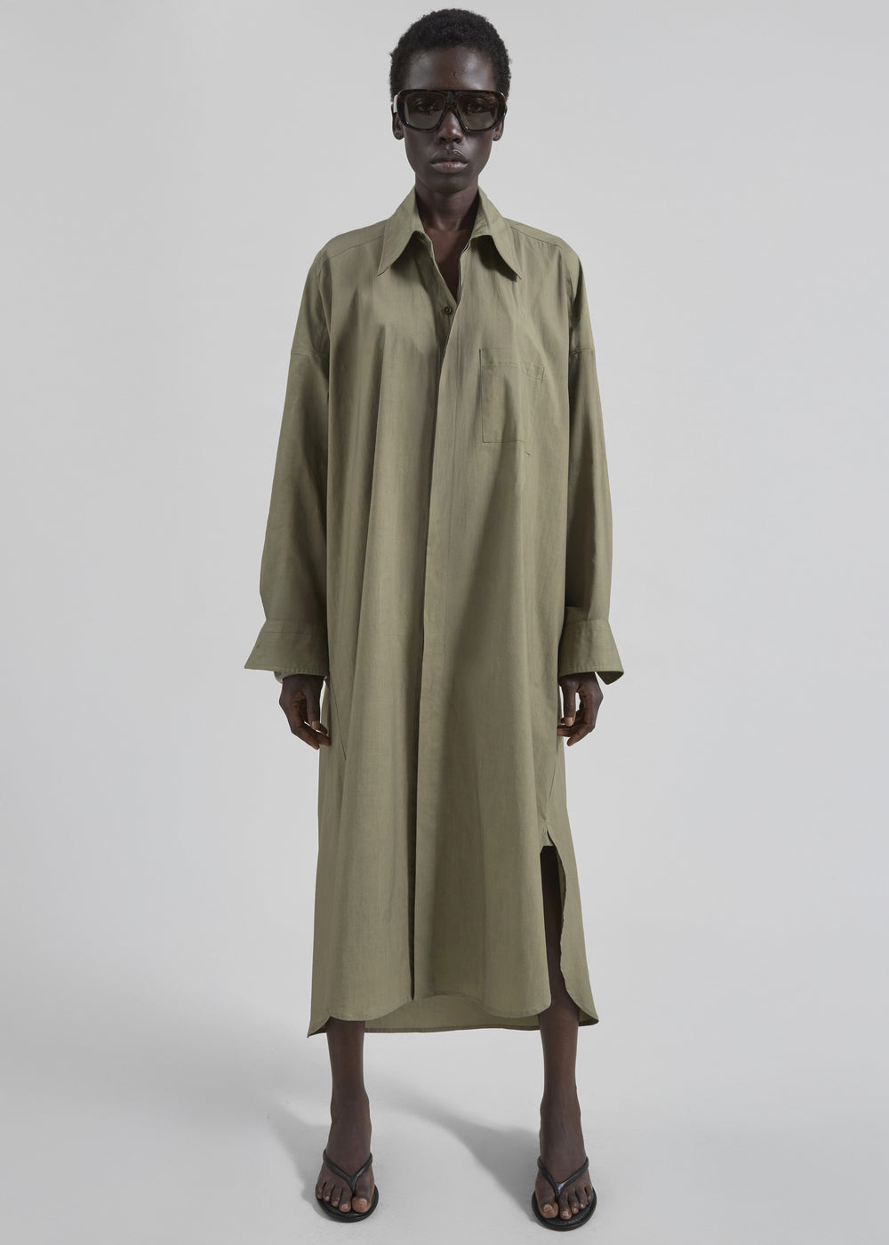 Bloom Organic Cotton Shirt Dress - Olive - 1