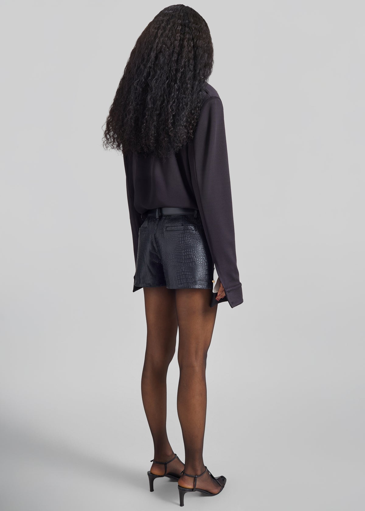 Blythe Croc Embossed Mini Shorts - Black