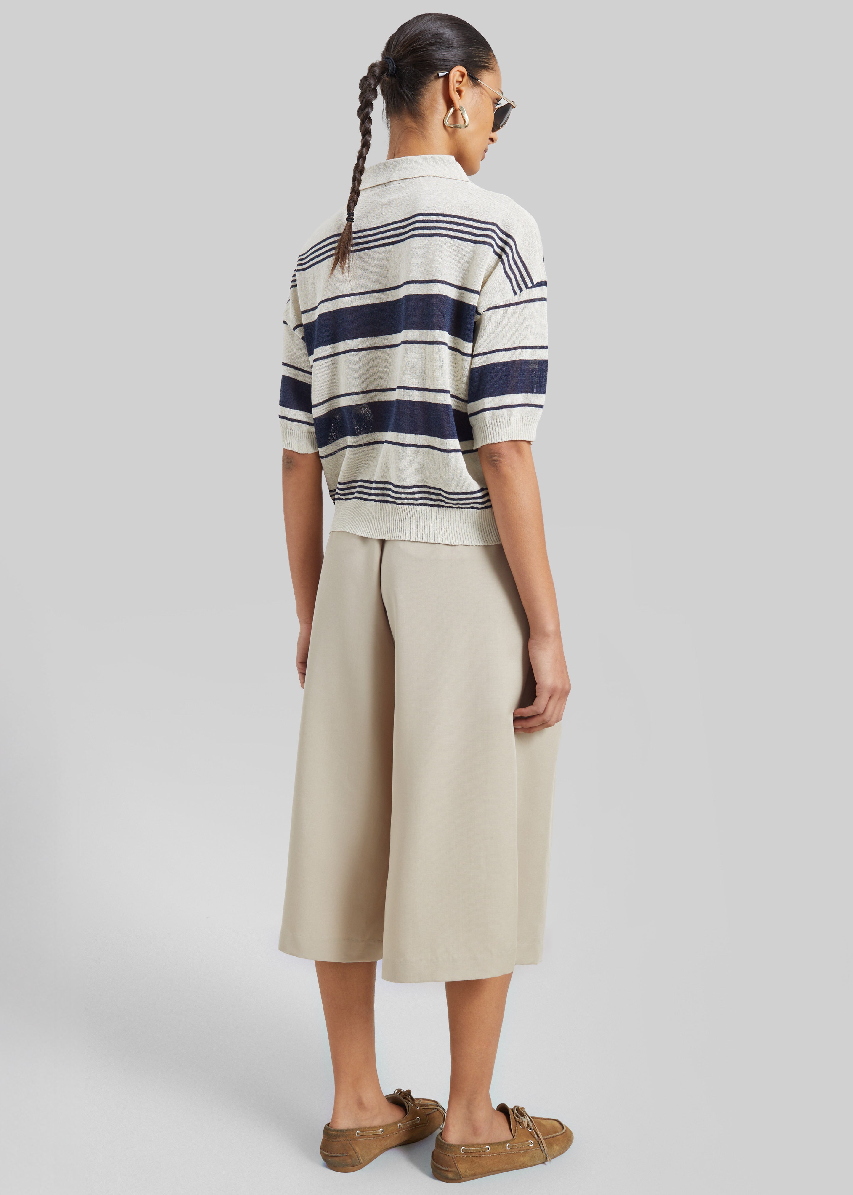 Bolea Knit Polo Top - Beige/Navy Stripe - 8