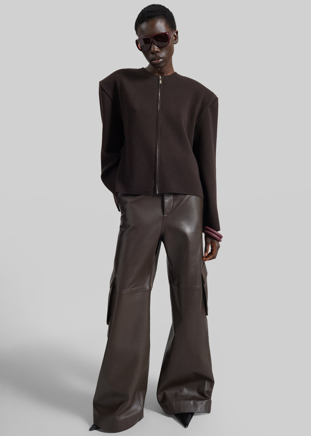 Boni Faux Leather Cargo Pants - Brown