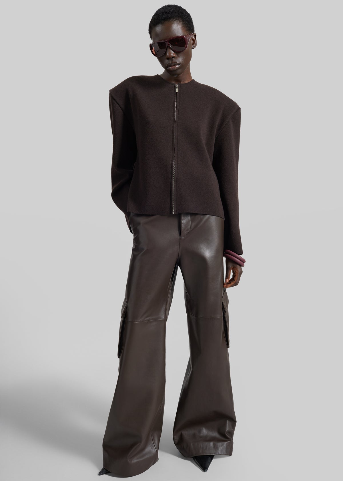 Boni Faux Leather Cargo Pants - Brown