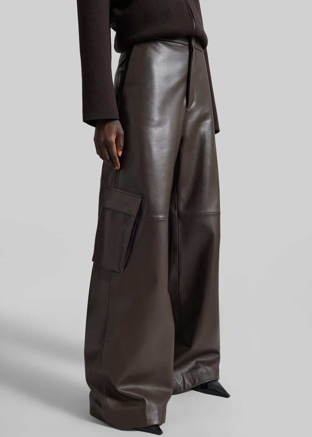 Boni Faux Leather Cargo Pants - Brown - 1
