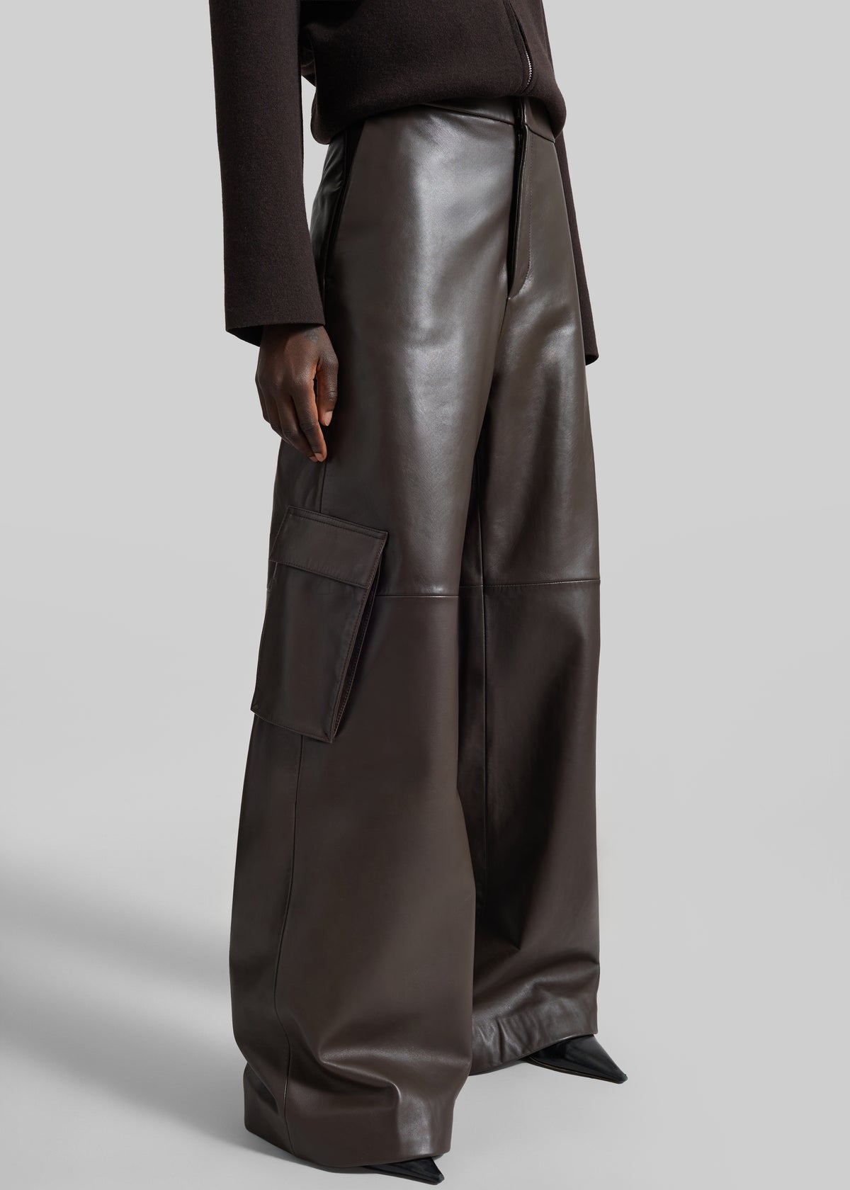 Boni Faux Leather Cargo Pants - Brown