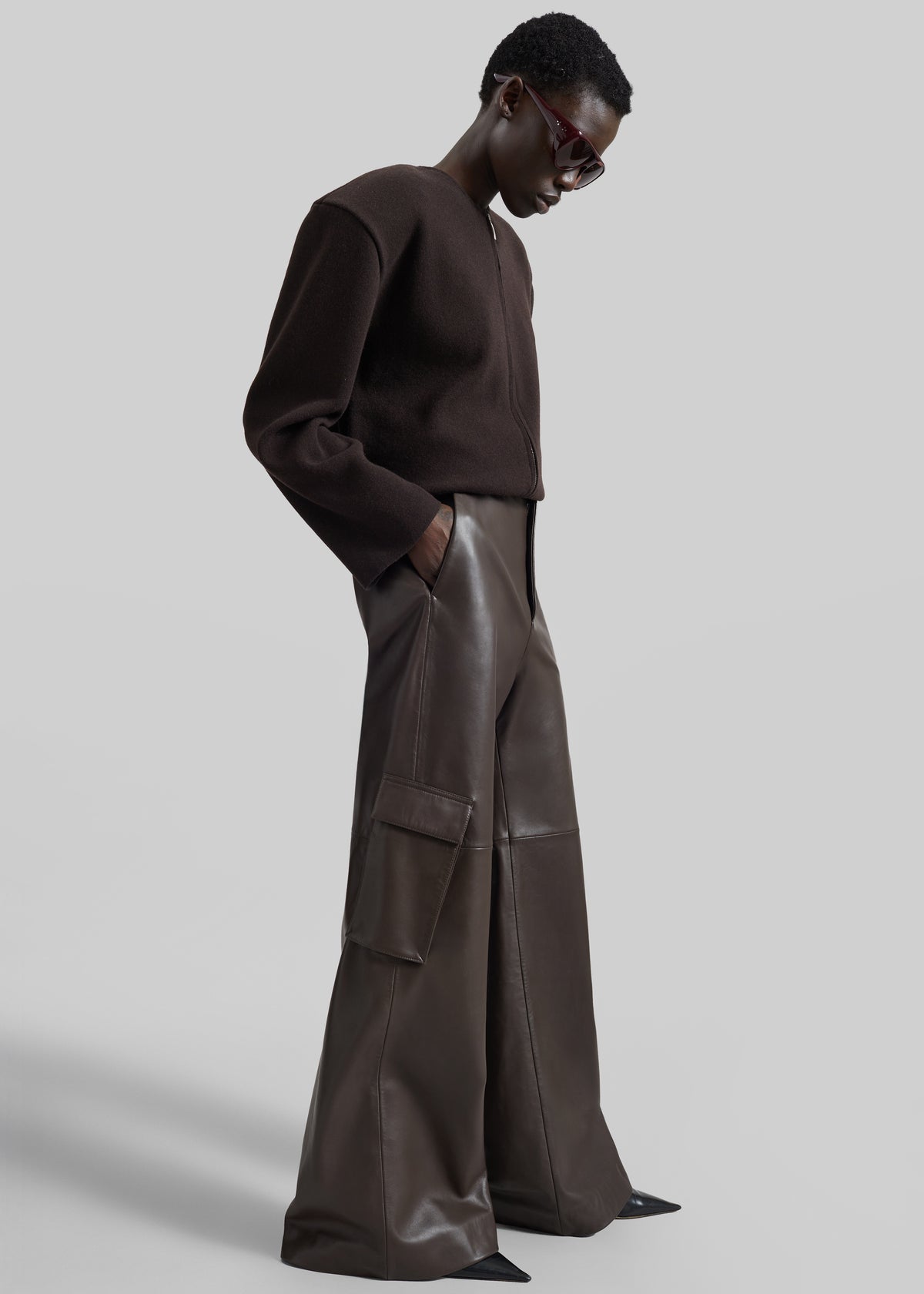 Boni Faux Leather Cargo Pants - Brown