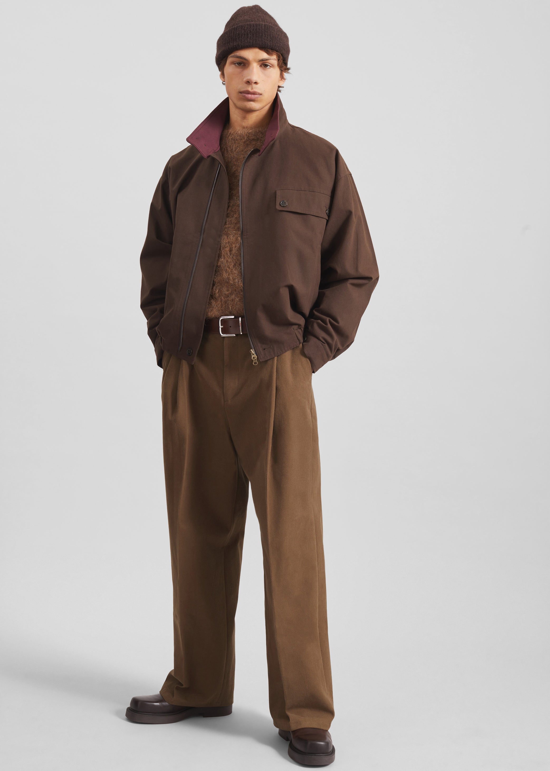 Shop the look image for Borken Pleated Twill Pants - Brown