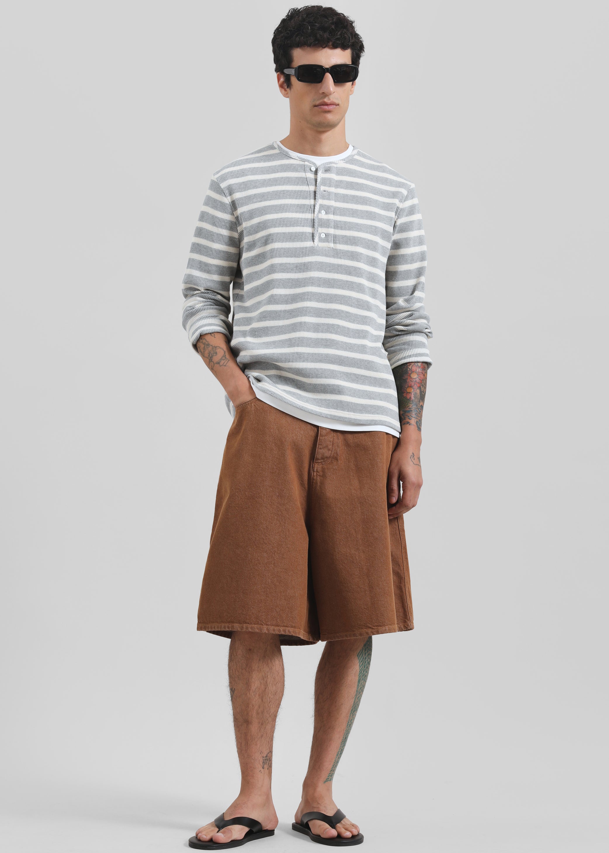 Shop the look image for Bourke Soft Cotton Henley T-Shirt - Grey/White Stripe