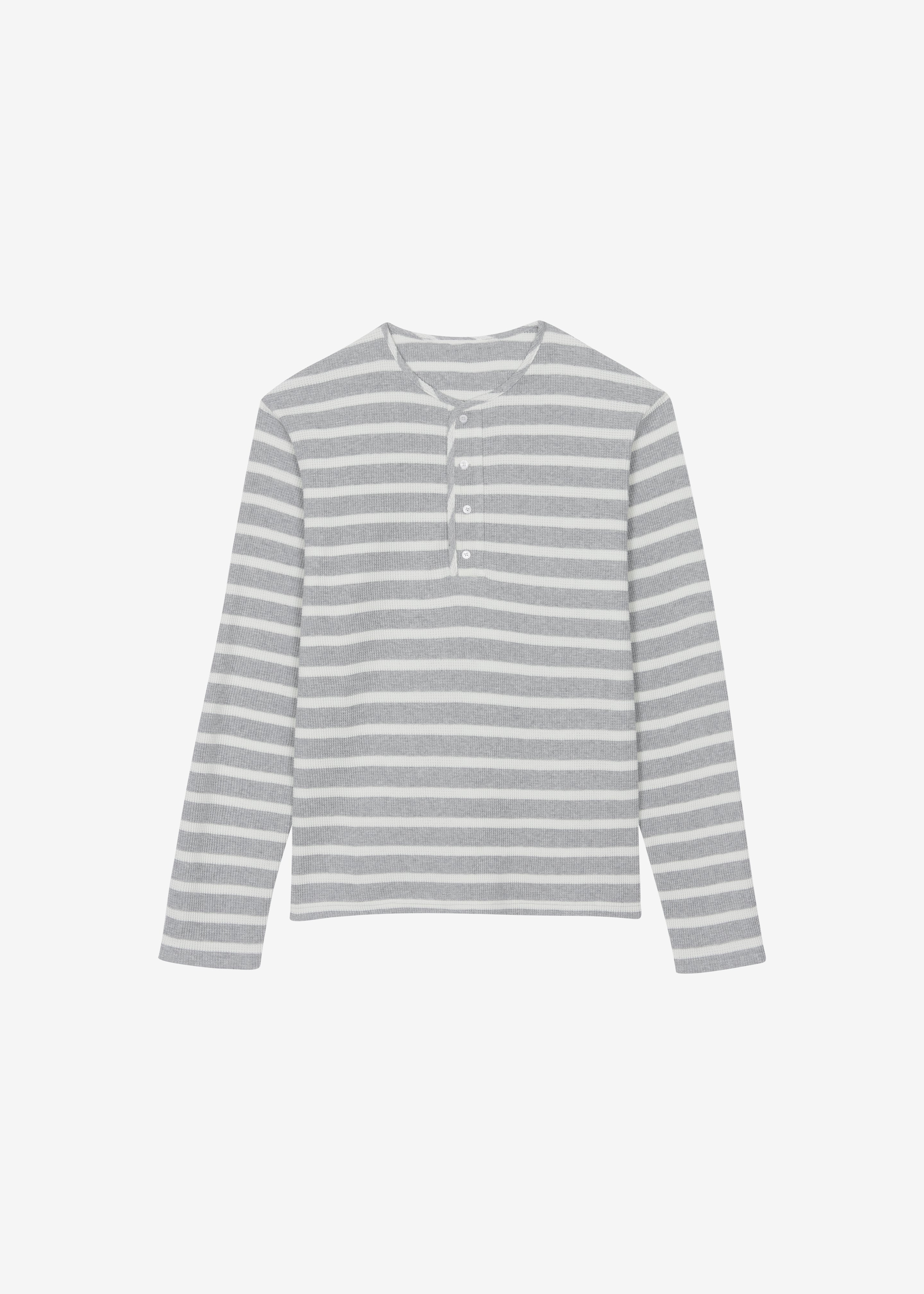 Bourke Soft Cotton Henley T-Shirt - Grey/White Stripe - 7