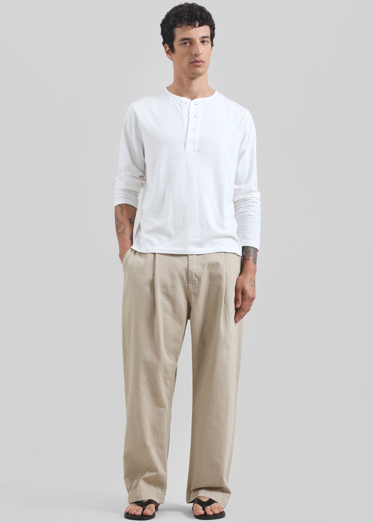 Bourke Soft Cotton Henley T-Shirt - White - 4