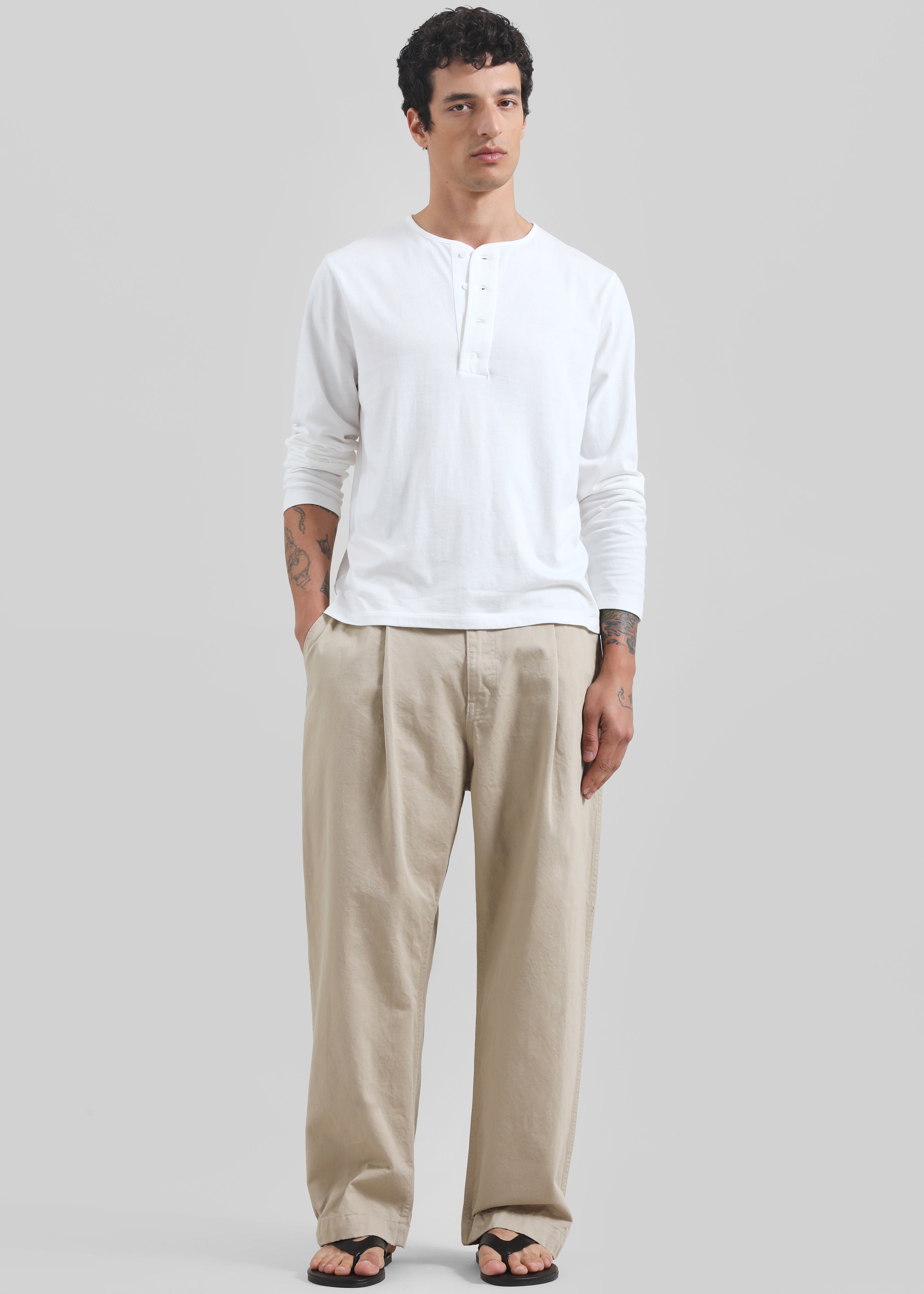 Bourke Soft Cotton Henley T-Shirt - White - 4