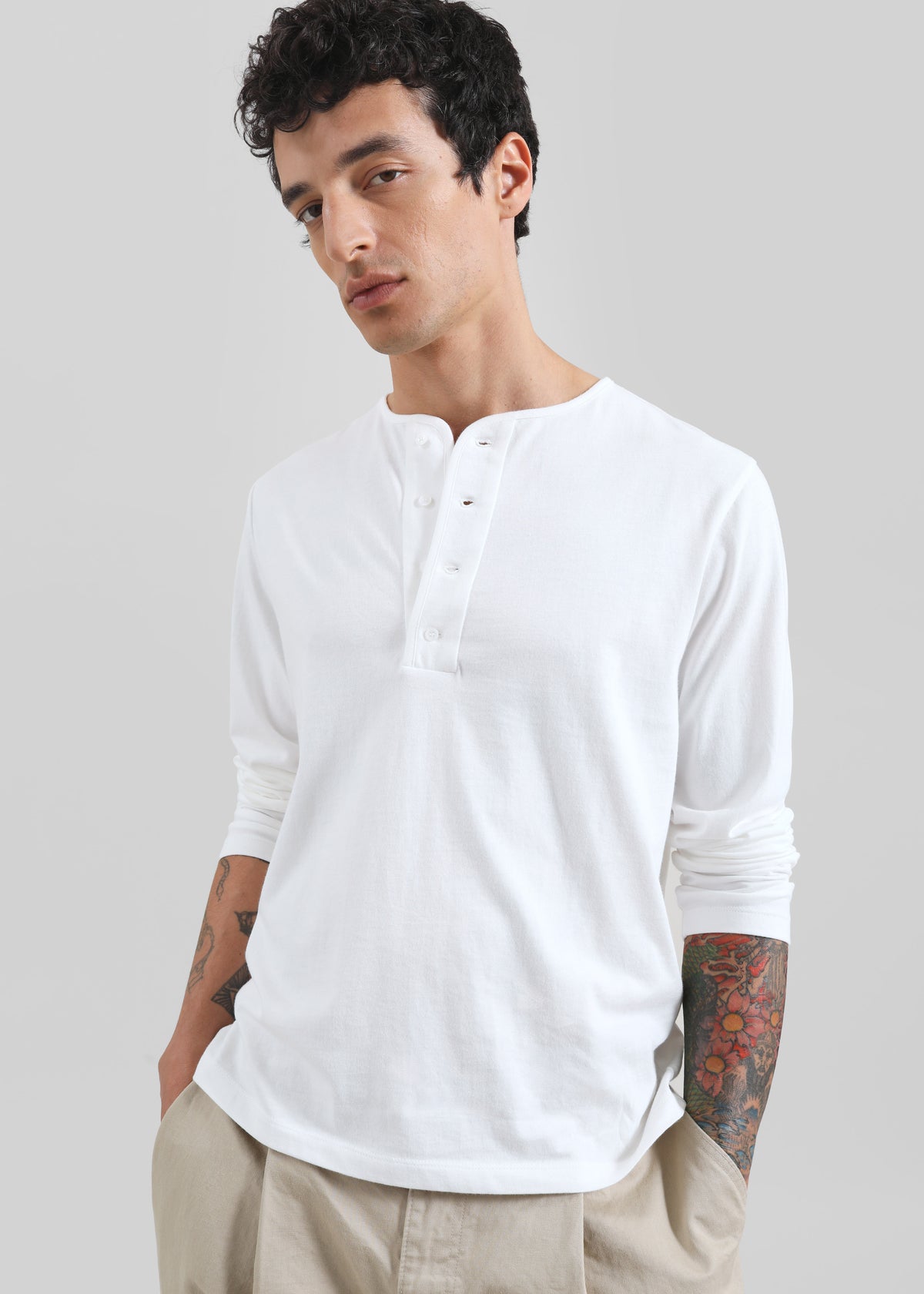 Bourke Soft Cotton Henley T-Shirt - White - 1