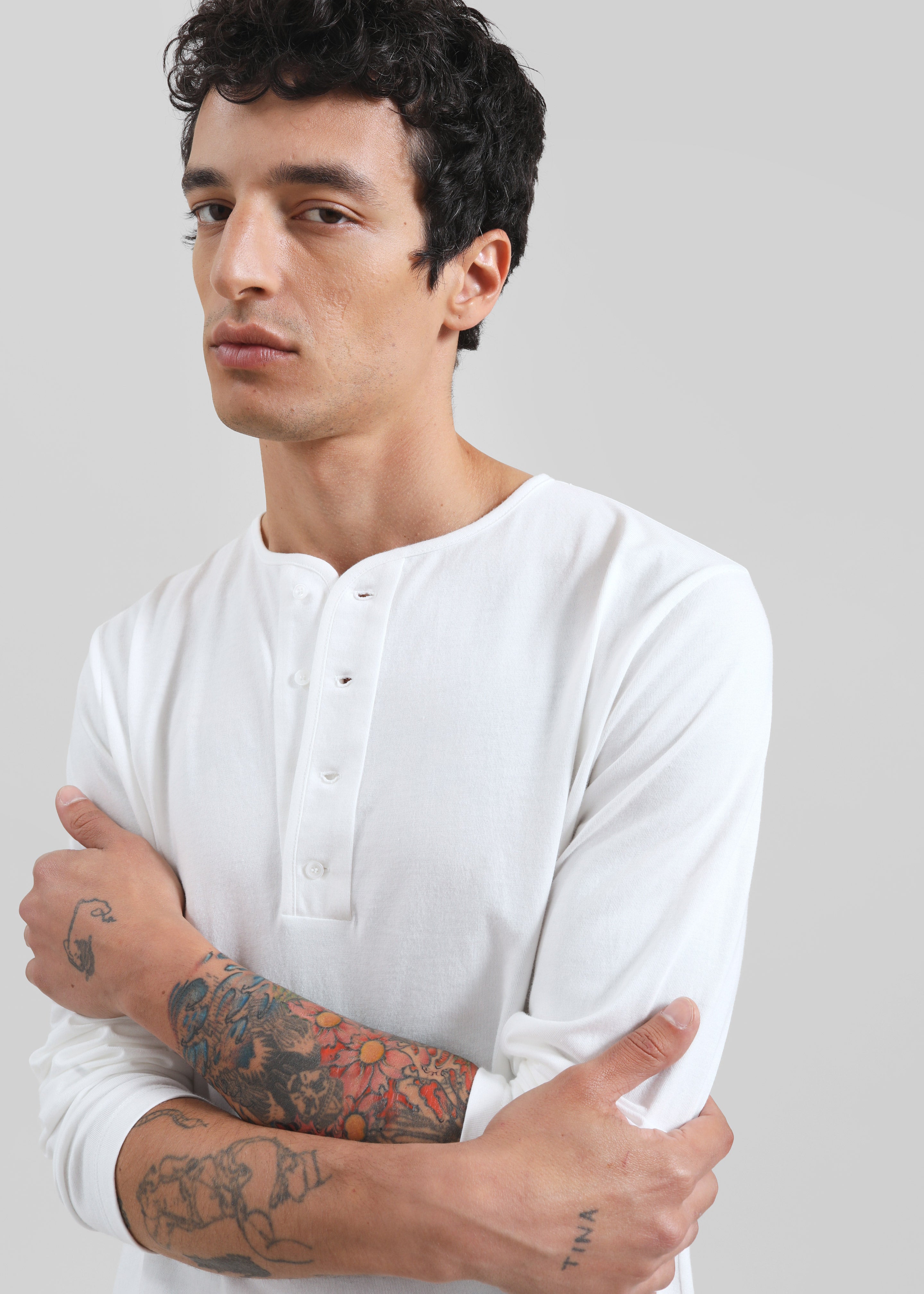 Bourke Soft Cotton Henley T-Shirt - White - 3