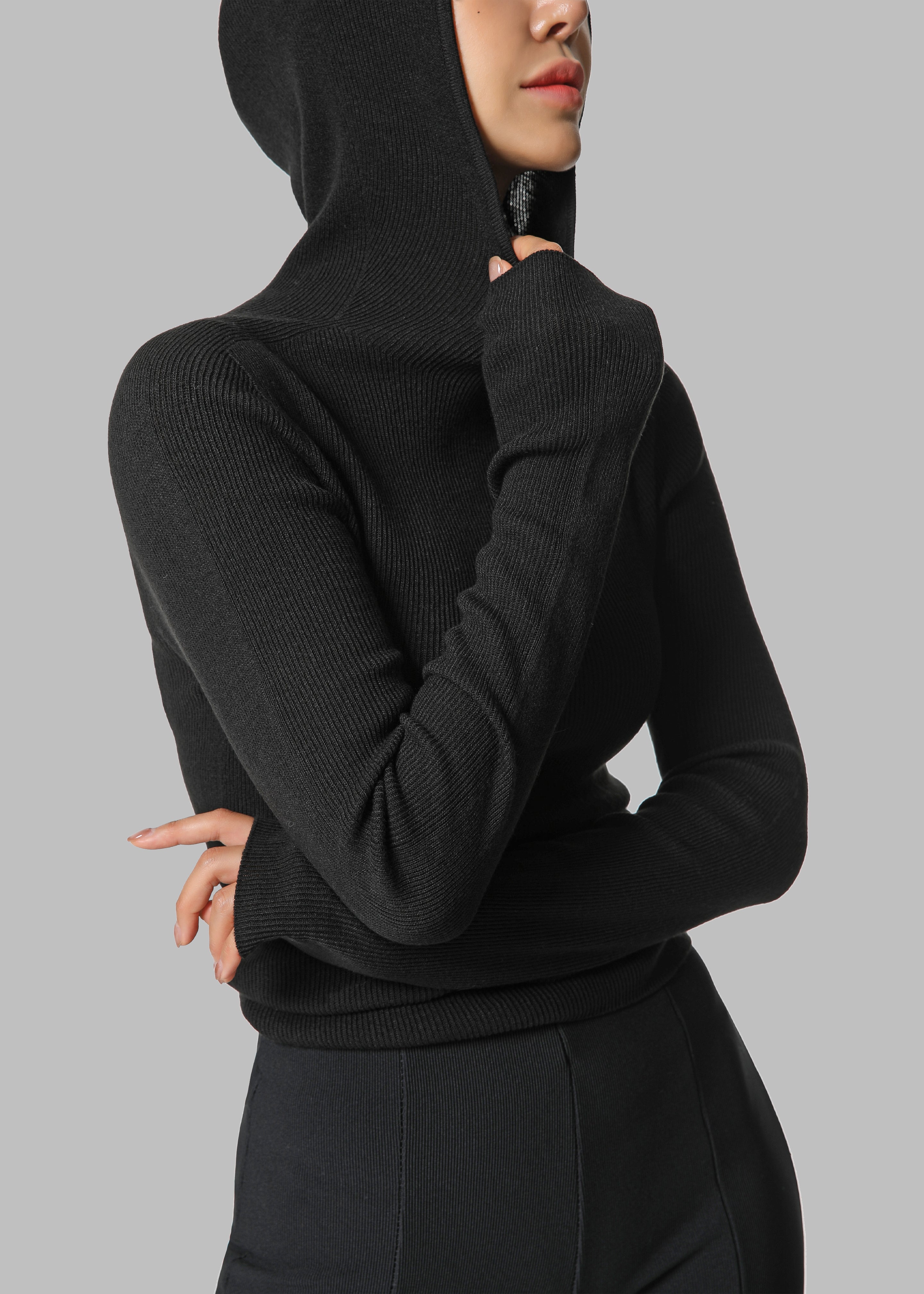 Brandi Knit Hoodie Top - Black – The Frankie Shop