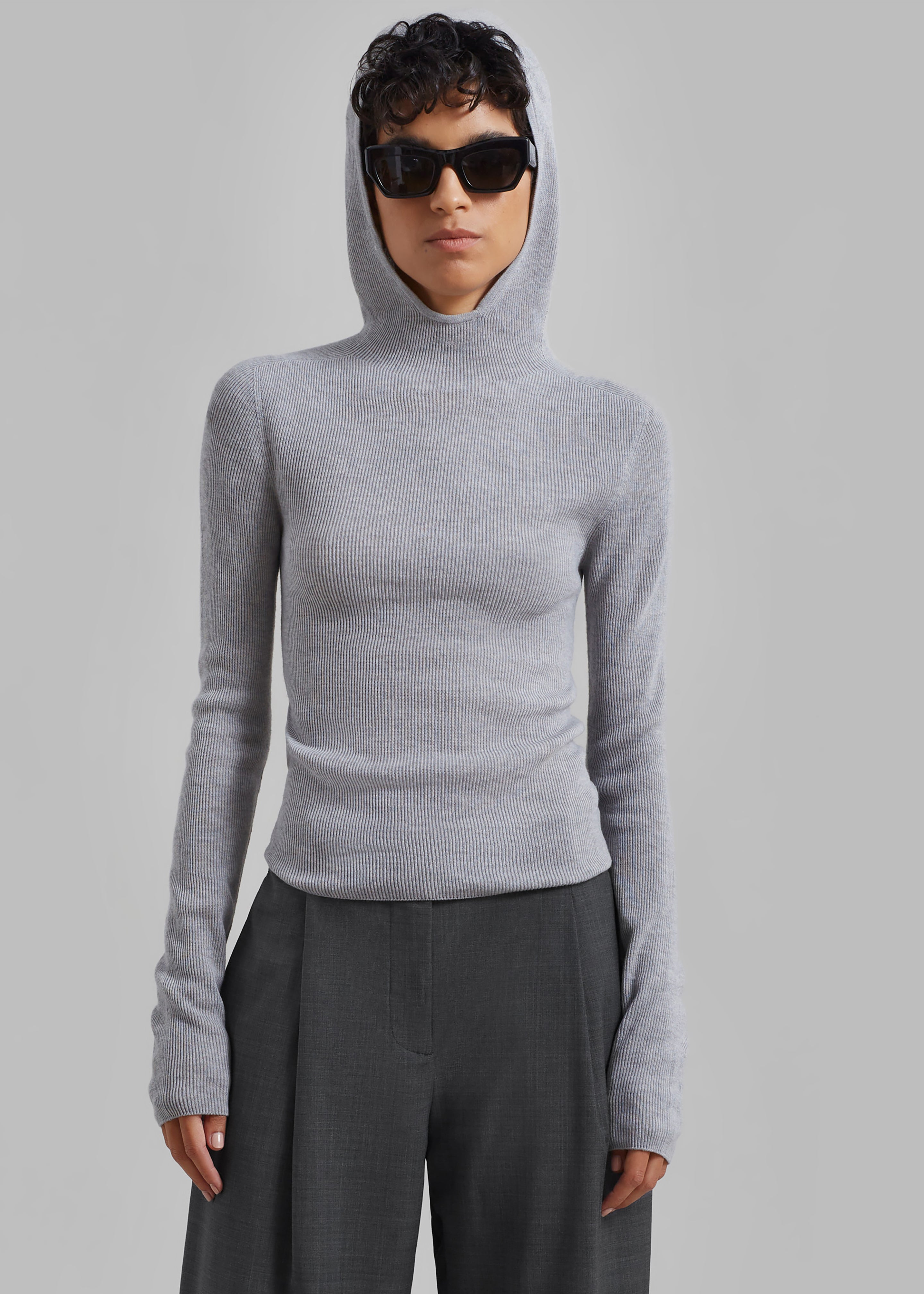 Brandi Knit Hoodie Top - Grey