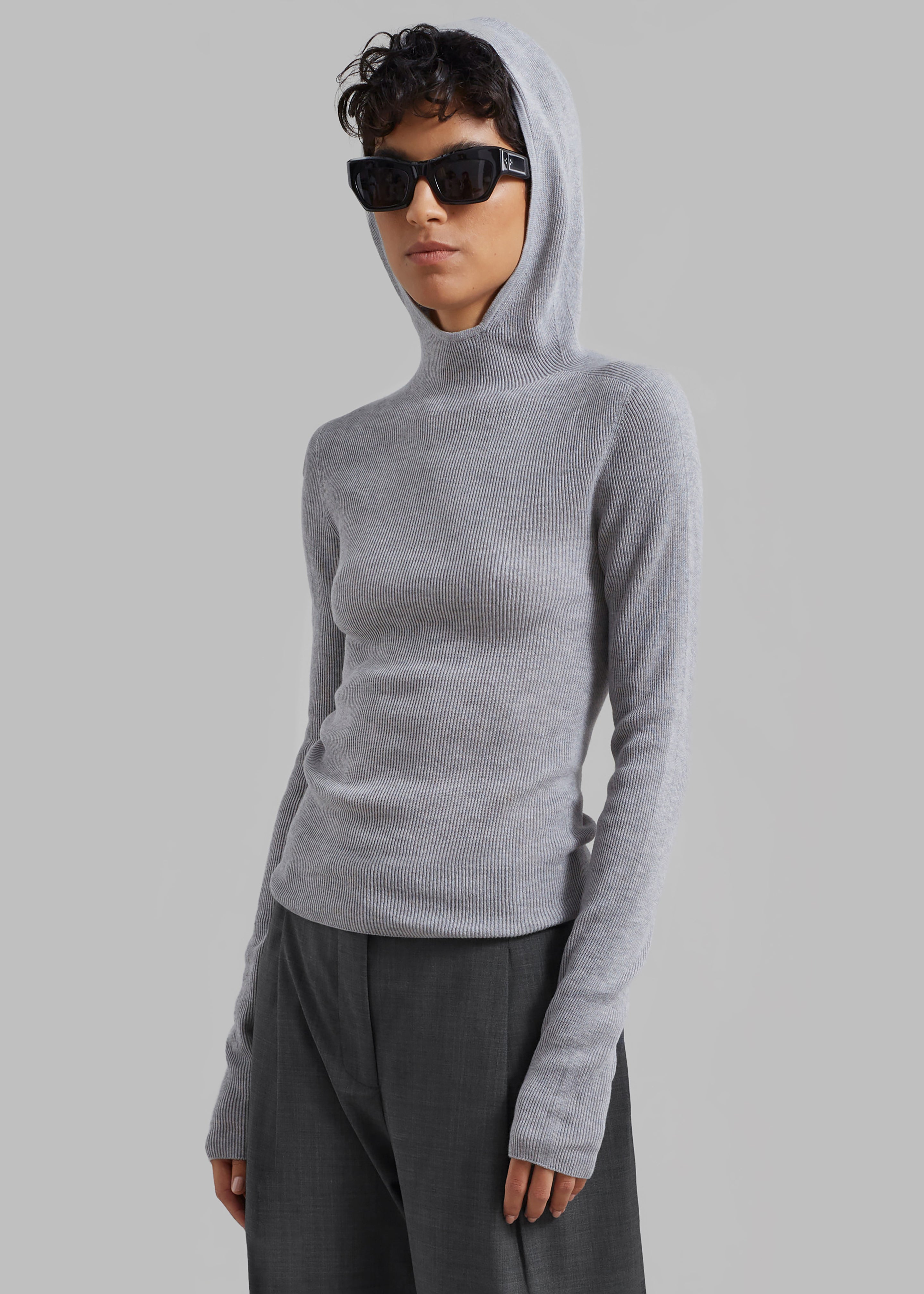 Brandi Knit Hoodie Top - Grey – The Frankie Shop