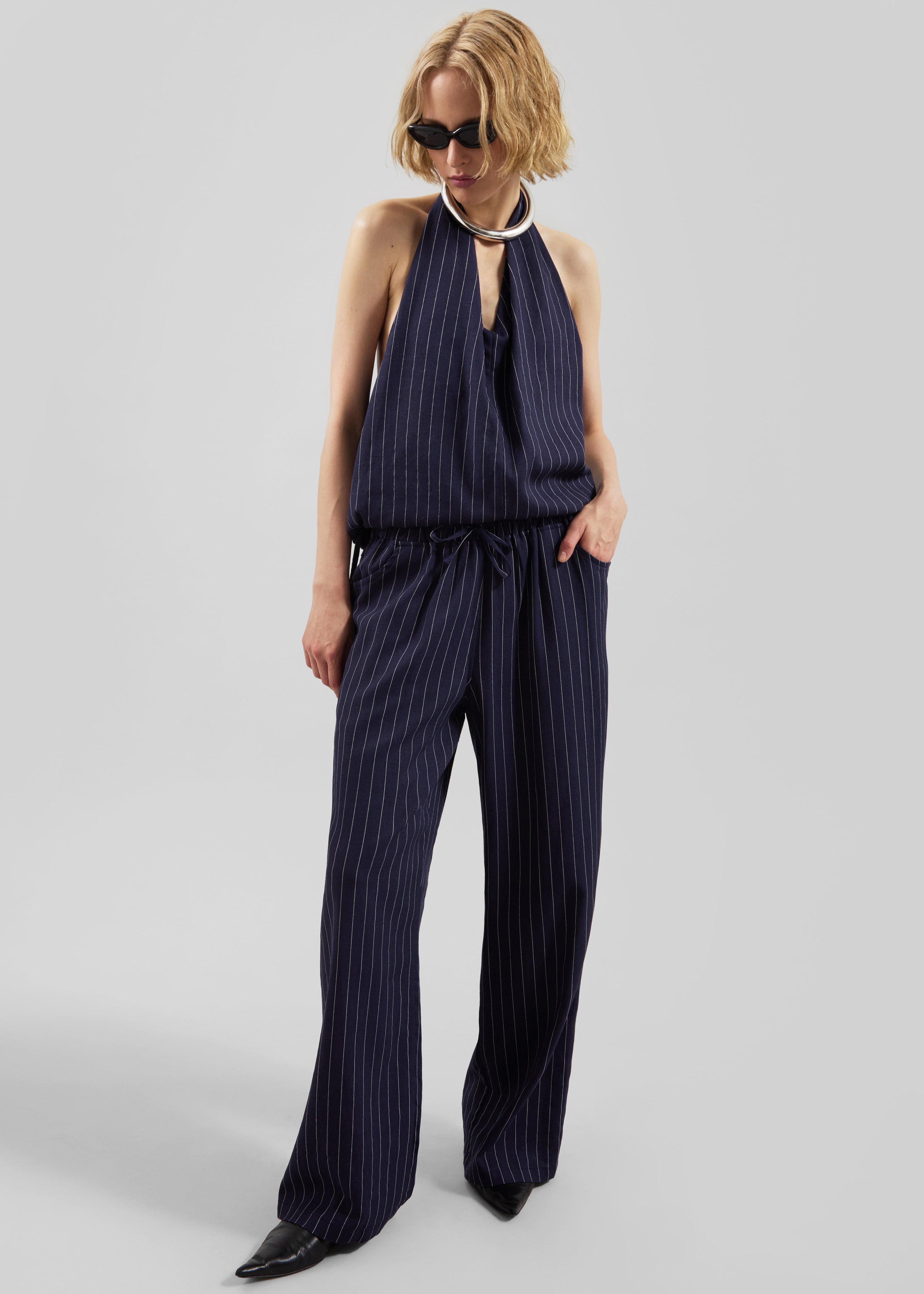 Branton Drawstring Pants - Navy/White Pinstripe - 1