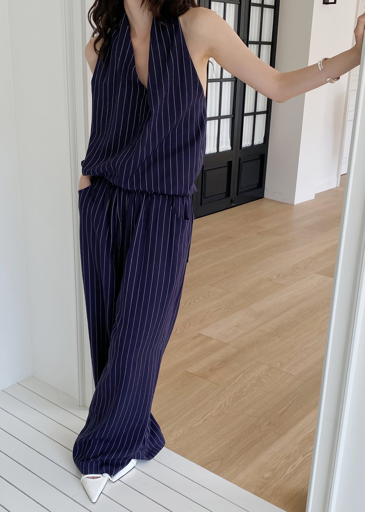 Branton Drawstring Pants - Navy/White Pinstripe - 5