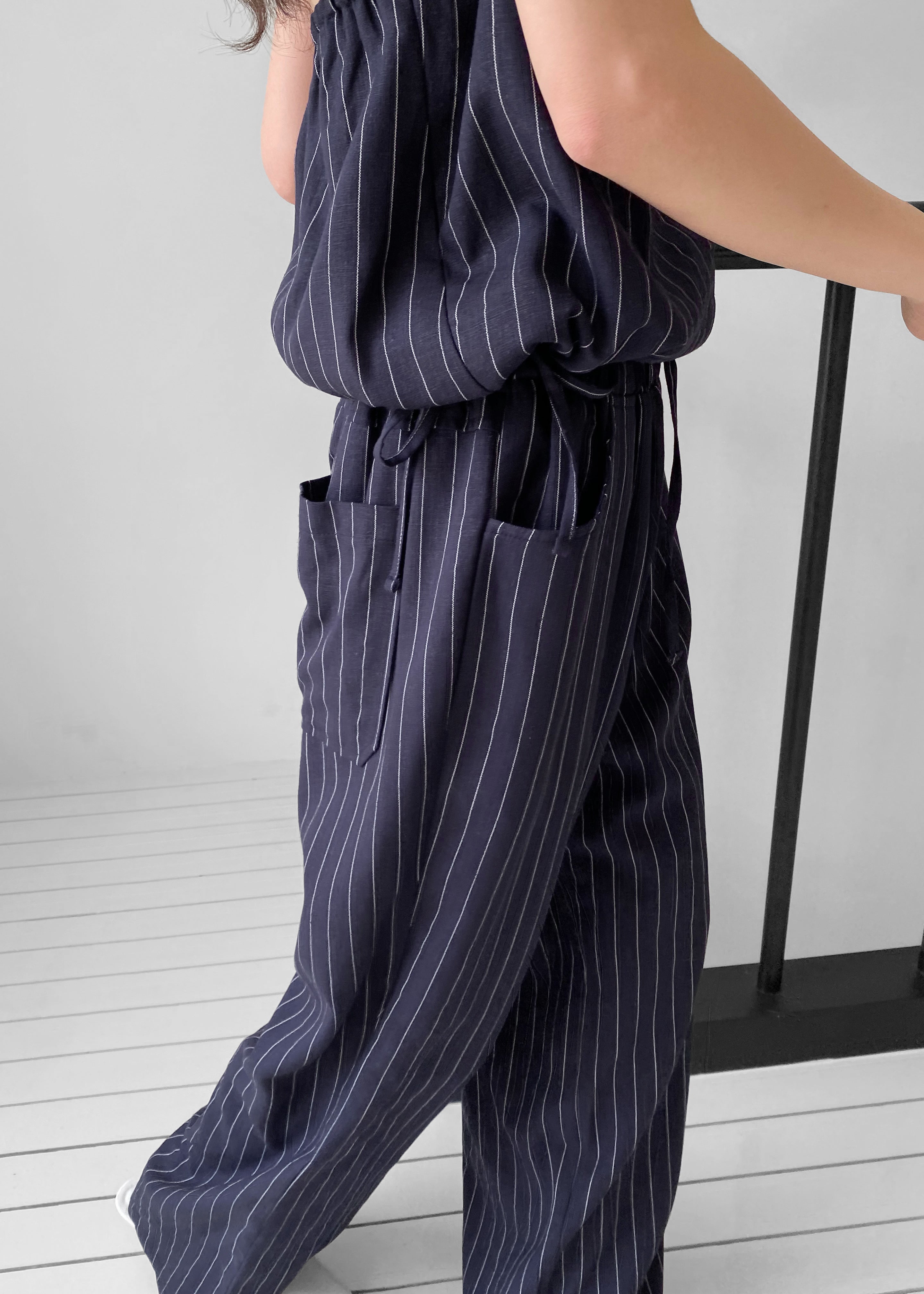 Branton Drawstring Pants - Navy/White Pinstripe - 7