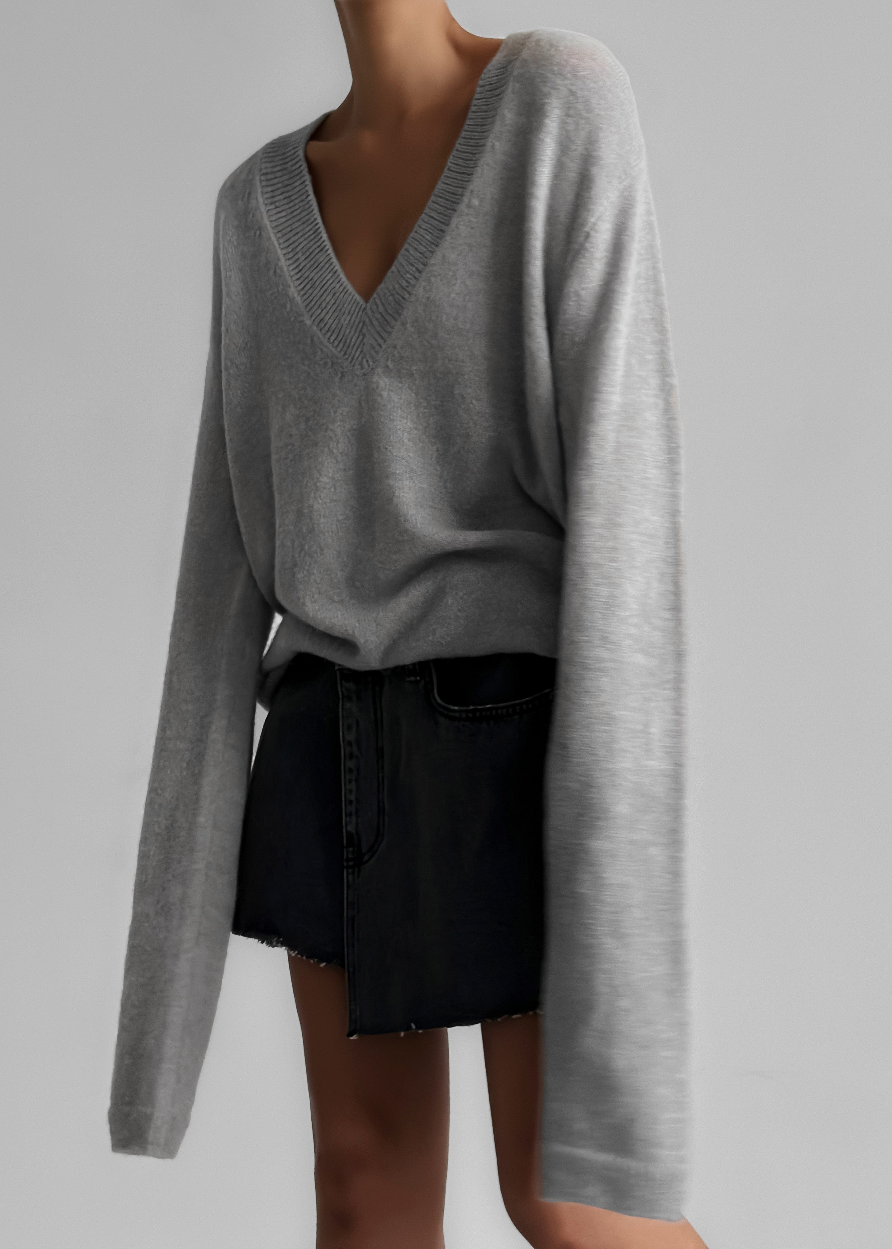 Brayden V Neck Sweater - Light Grey - 8