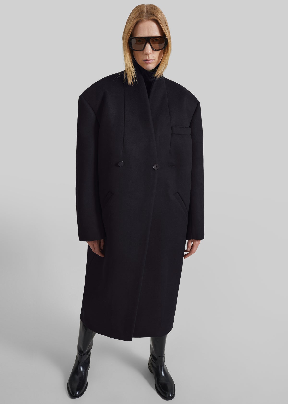 Brea Collarless Coat - Black