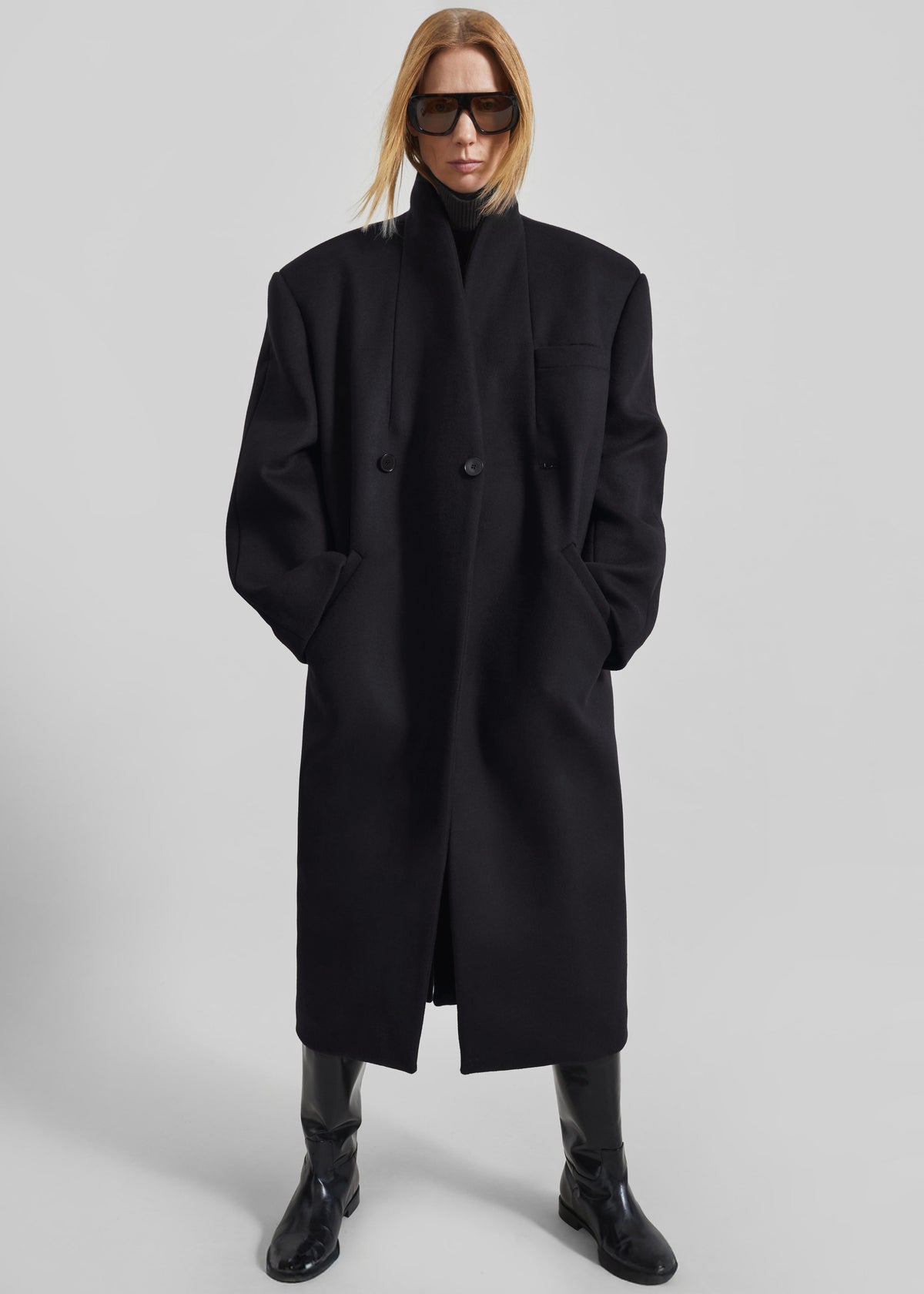 Brea Collarless Coat - Black
