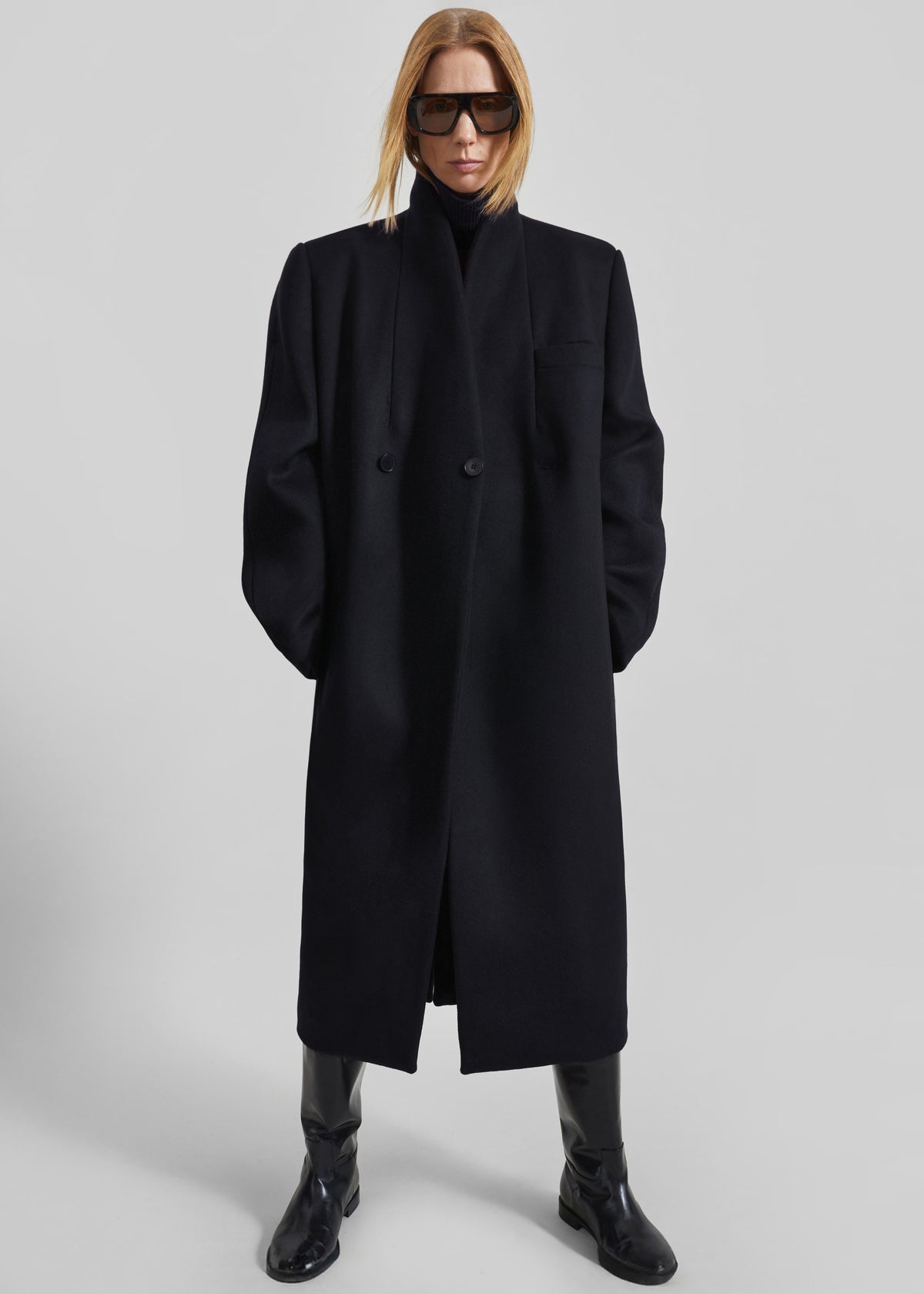 Brea Collarless Coat - Black