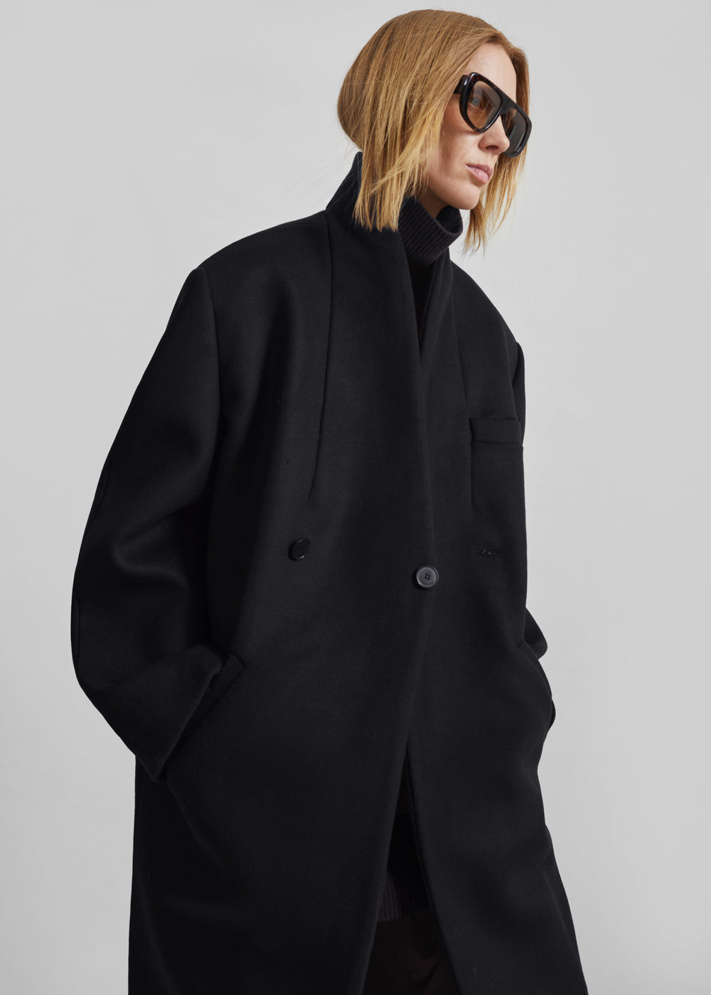 Brea Collarless Coat - Black