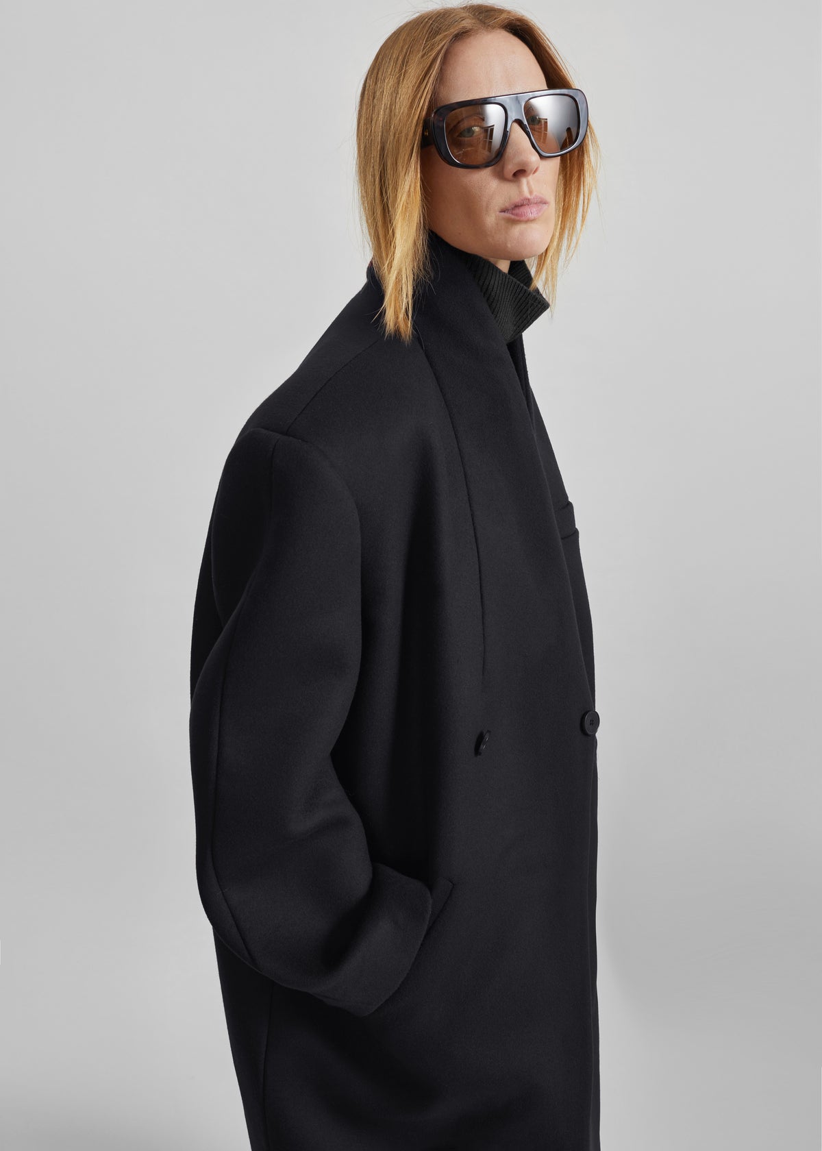 Brea Collarless Coat - Black