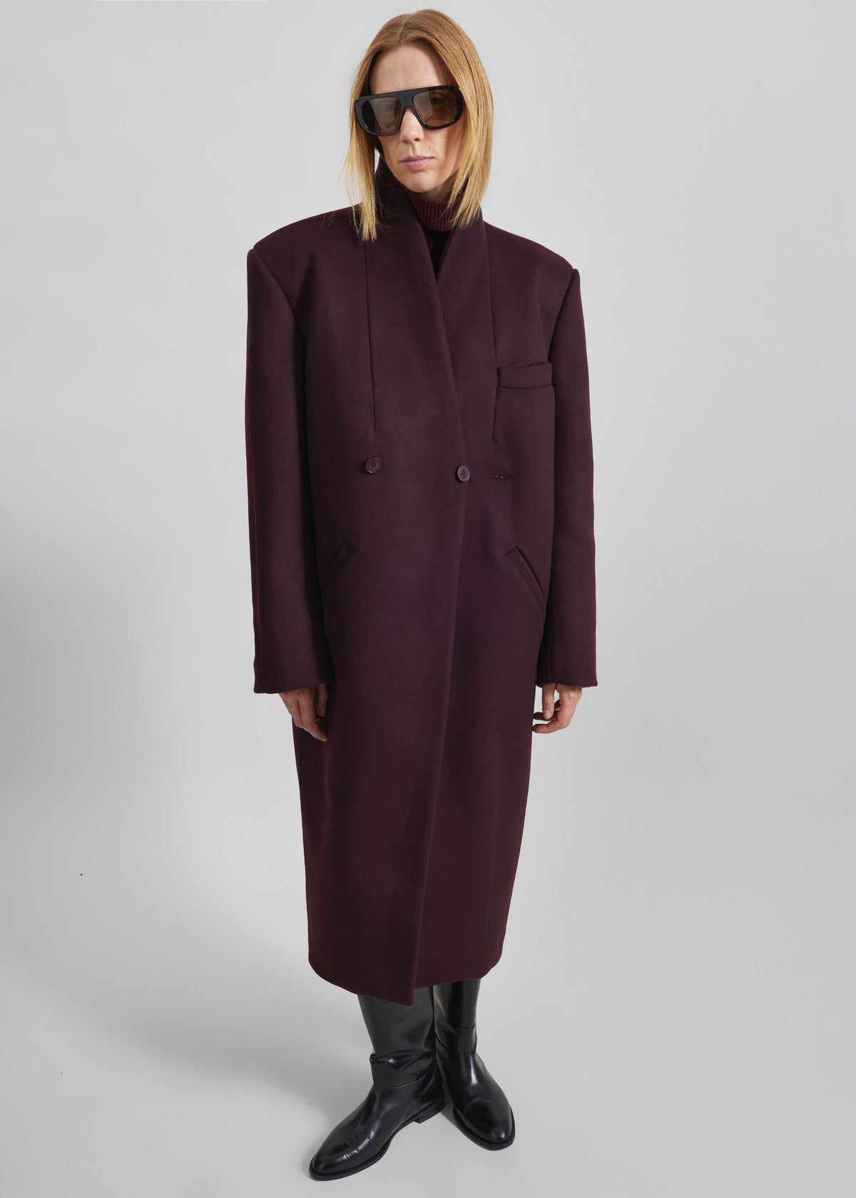 Brea Collarless Coat - Burgundy