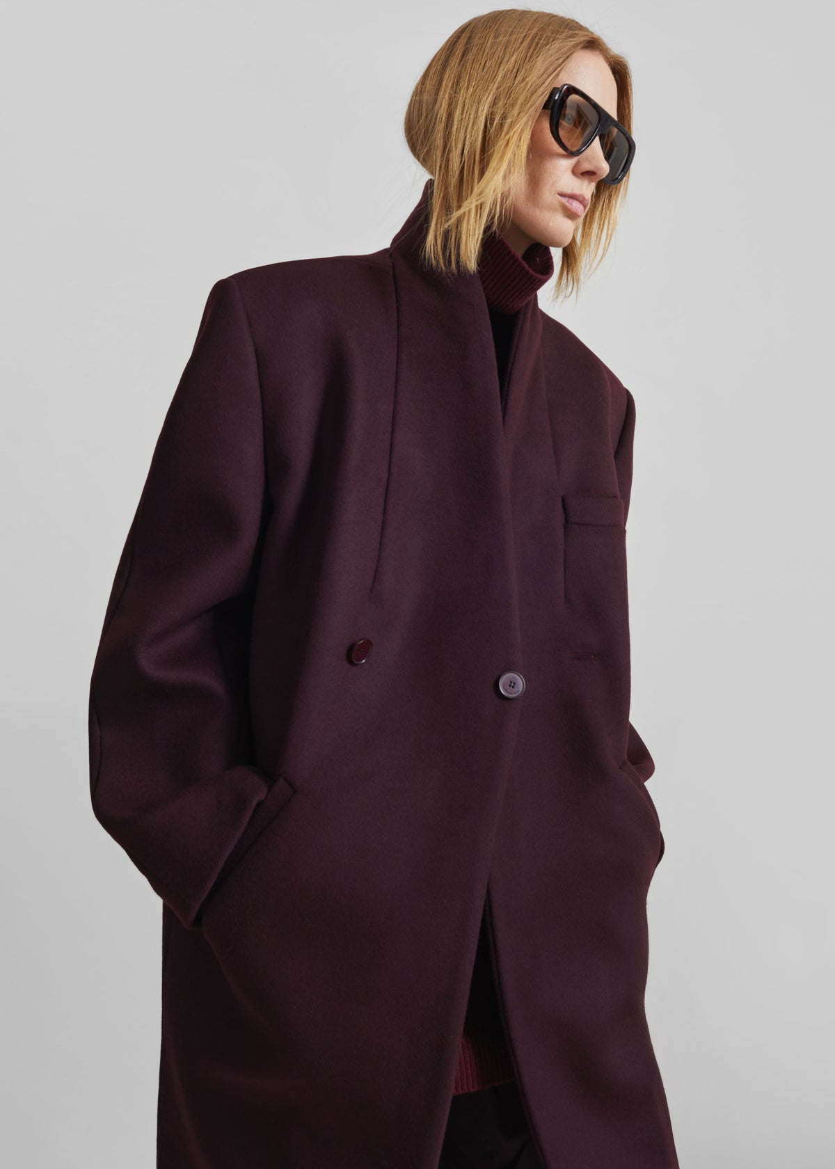 Brea Collarless Coat - Burgundy